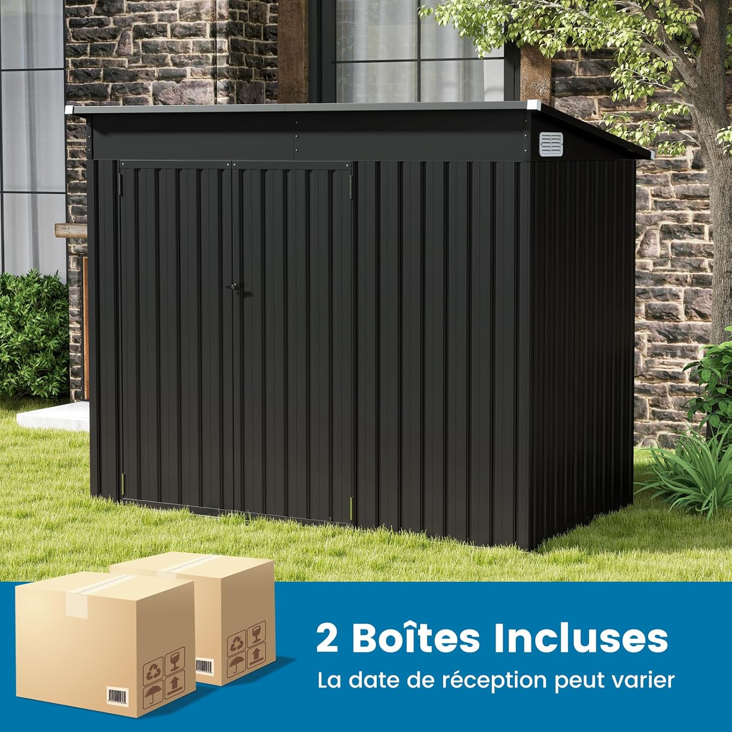 COSTWAY - Cabane de jardin métal 2,6㎡, porte sécurisée, toit penté, 4 gants, aérations.