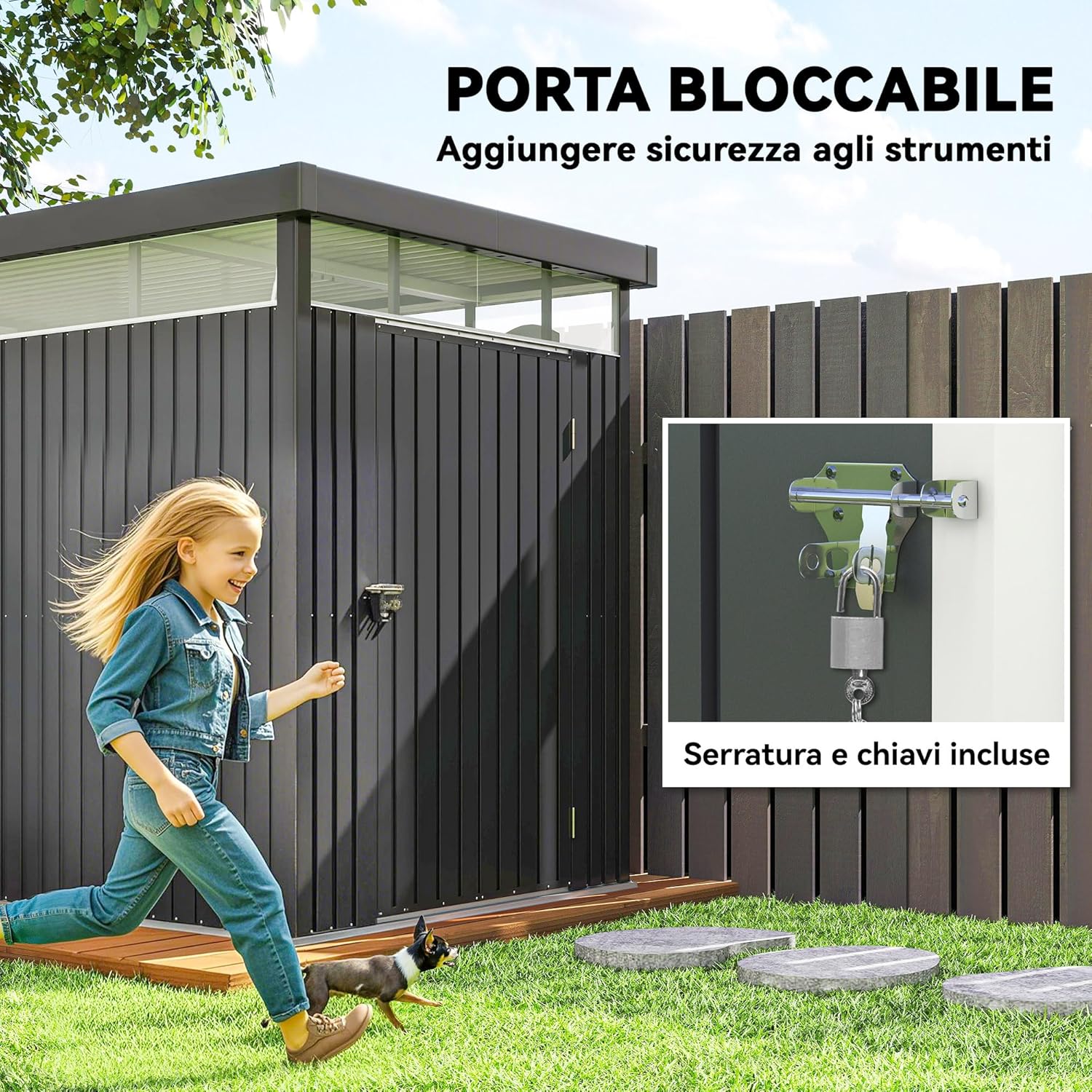 Outsunny - Abri de jardin galvanisé - 4m² - toit, fenêtres, porte verrouillable