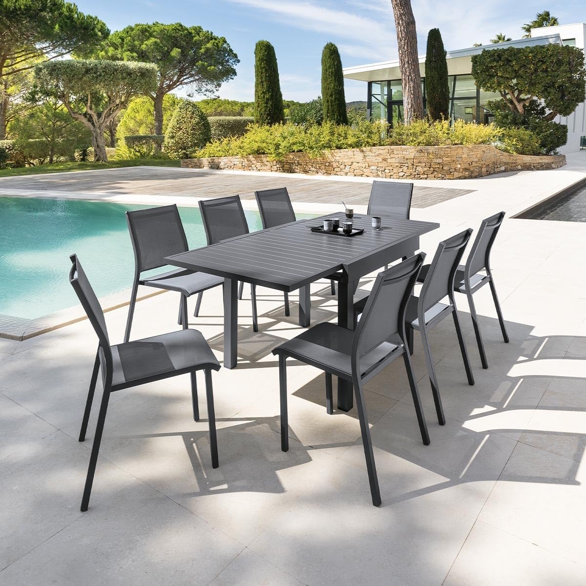 Hespéride - Piazza extensible - 180/240x90 cm - alu gris, 8 places