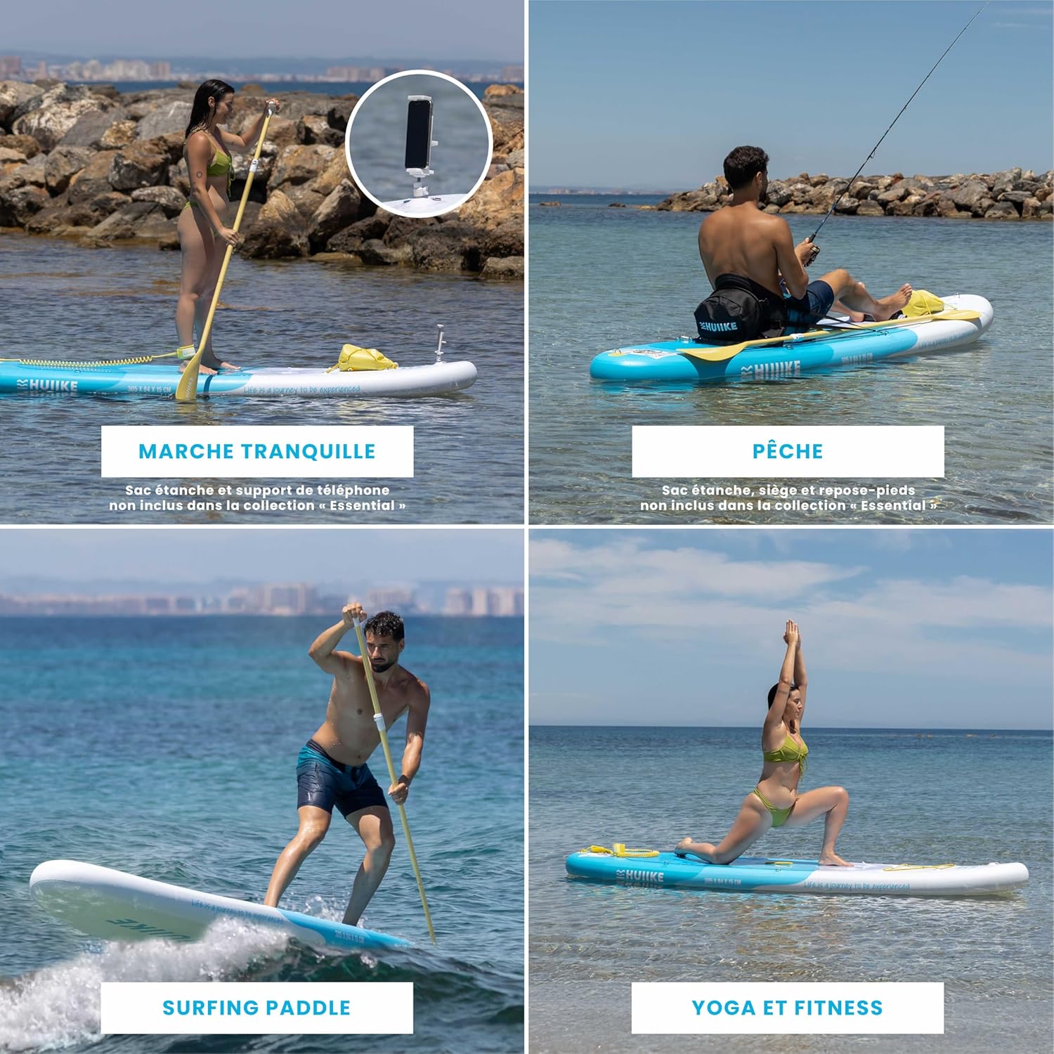 HUIIKE - Paddle gonflable adulte - 305x84x15 cm - grande stabilité, accessoires inclus