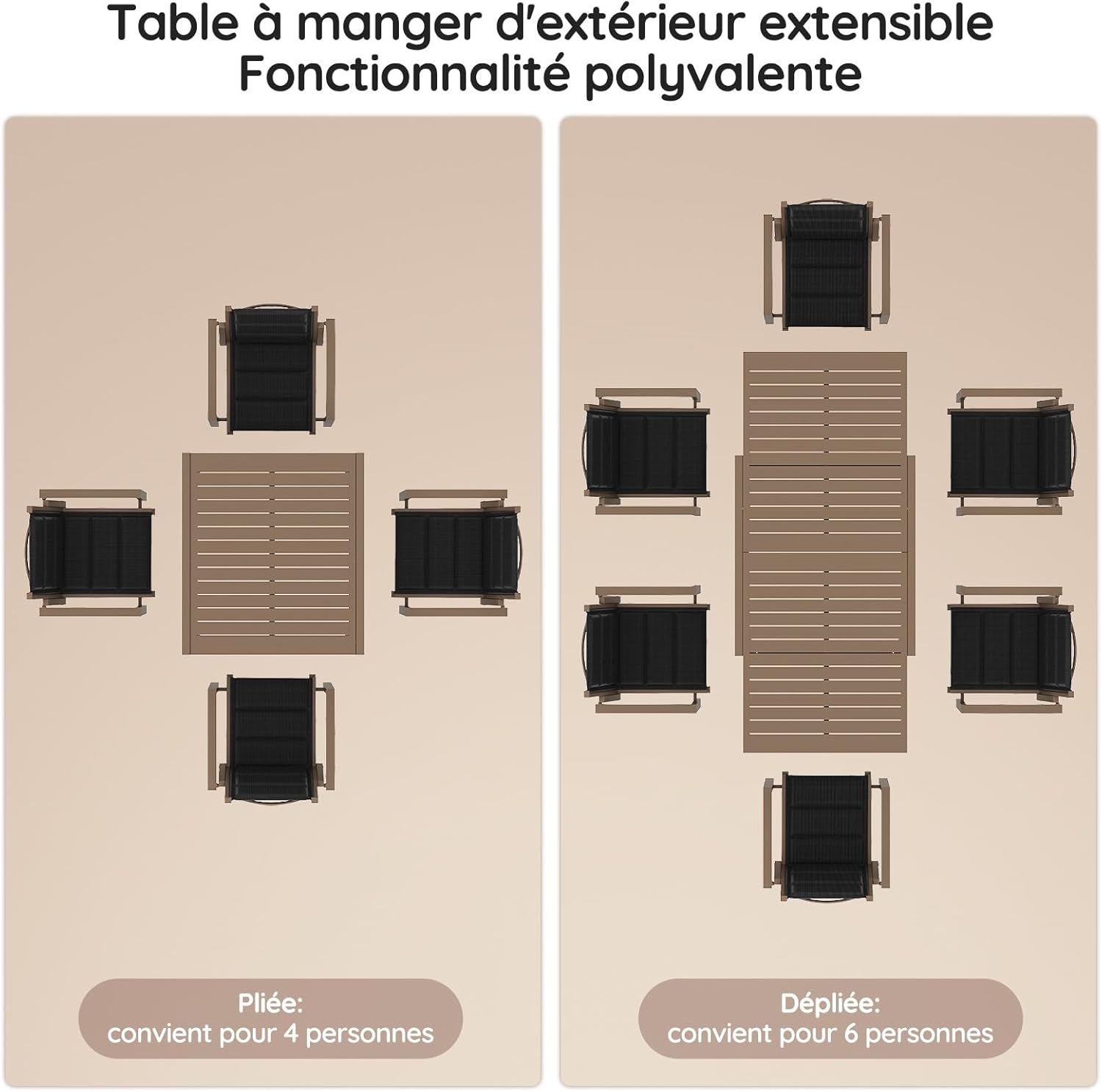 Devoko - Table de jardin extensible - 80/160x80x75 cm - aluminium marron, résistante intempéries