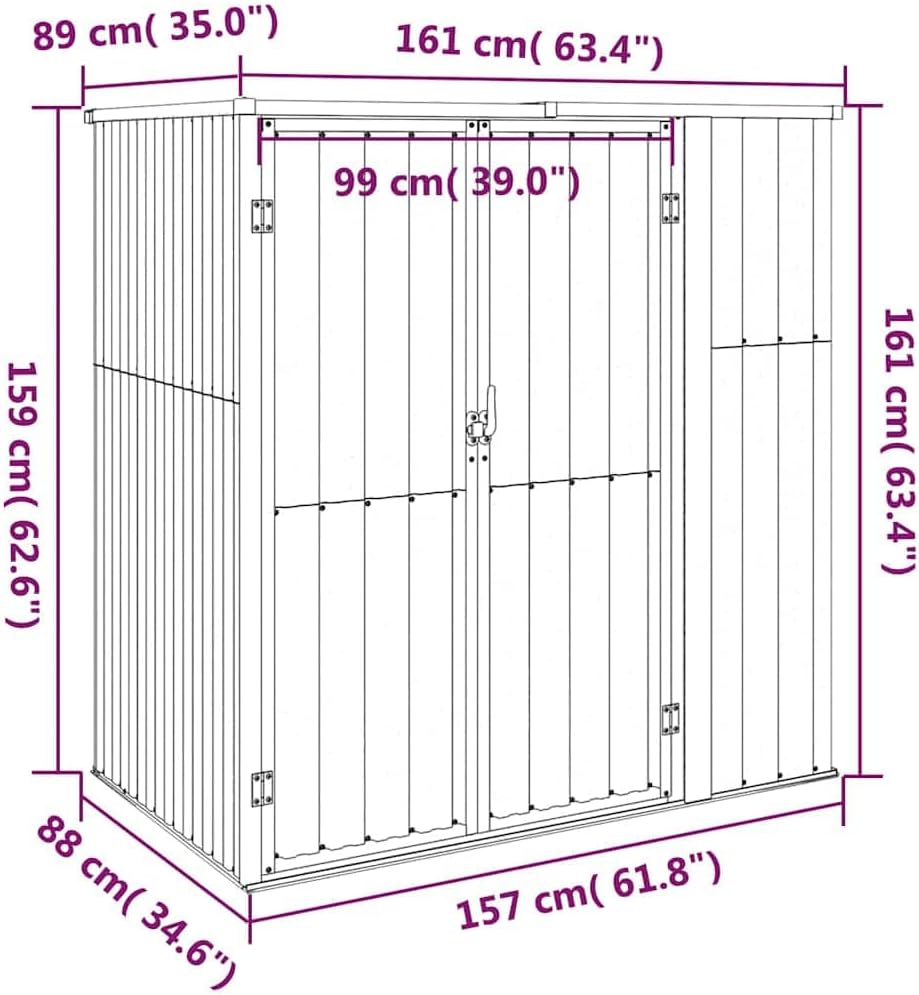 Abri à Outils de Jardin - 161x89x161 cm - Acier galvanisé, Gris