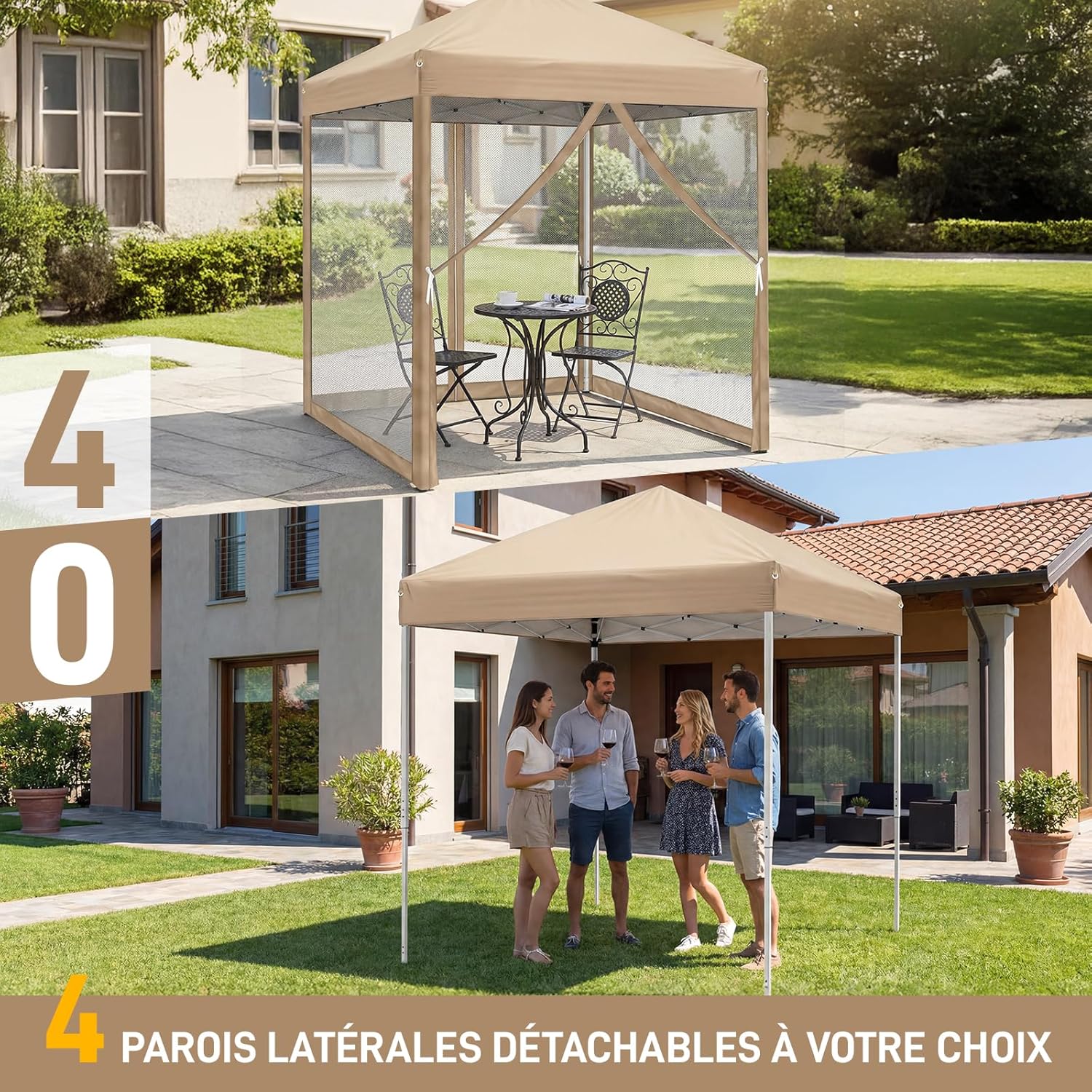 LEADZM - tonnelle pliante 2x2m - imperméable, anti-UV, 4 moustiquaires