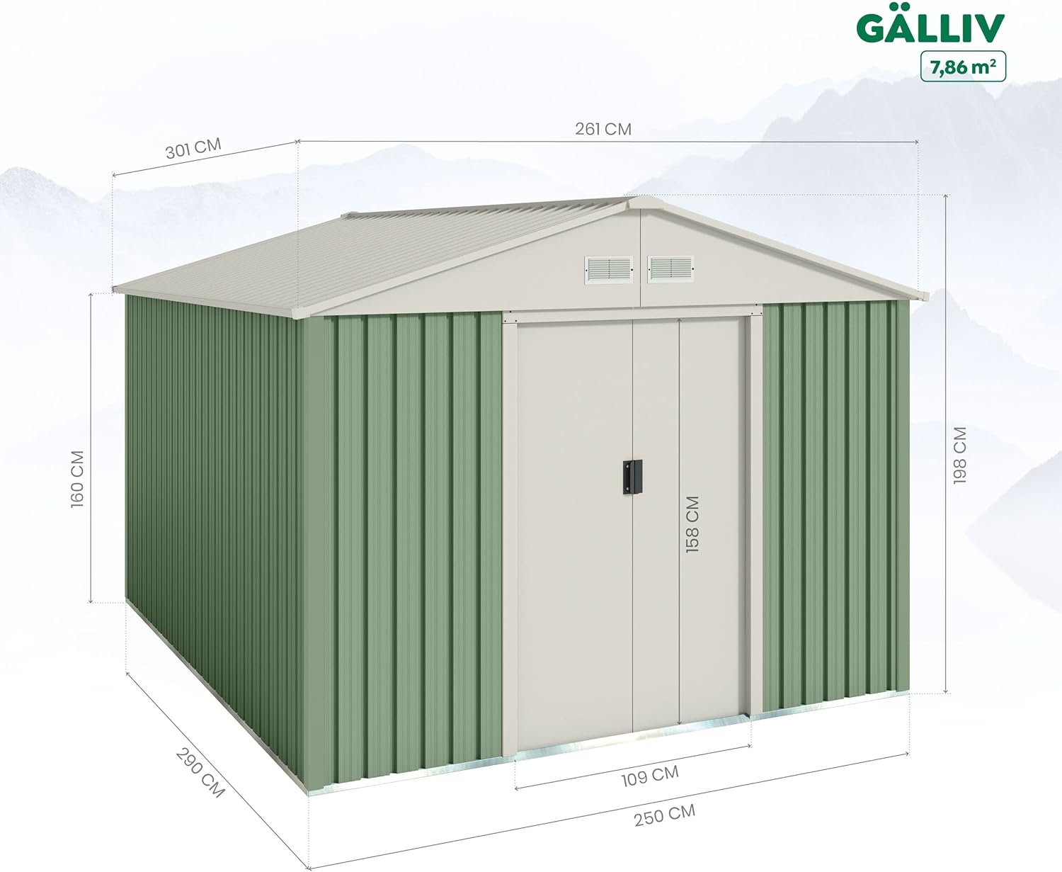 Hoggar Abri de Jardin en métal 7.86 m2 - Garantie 10 Ans - 261x301x198cm