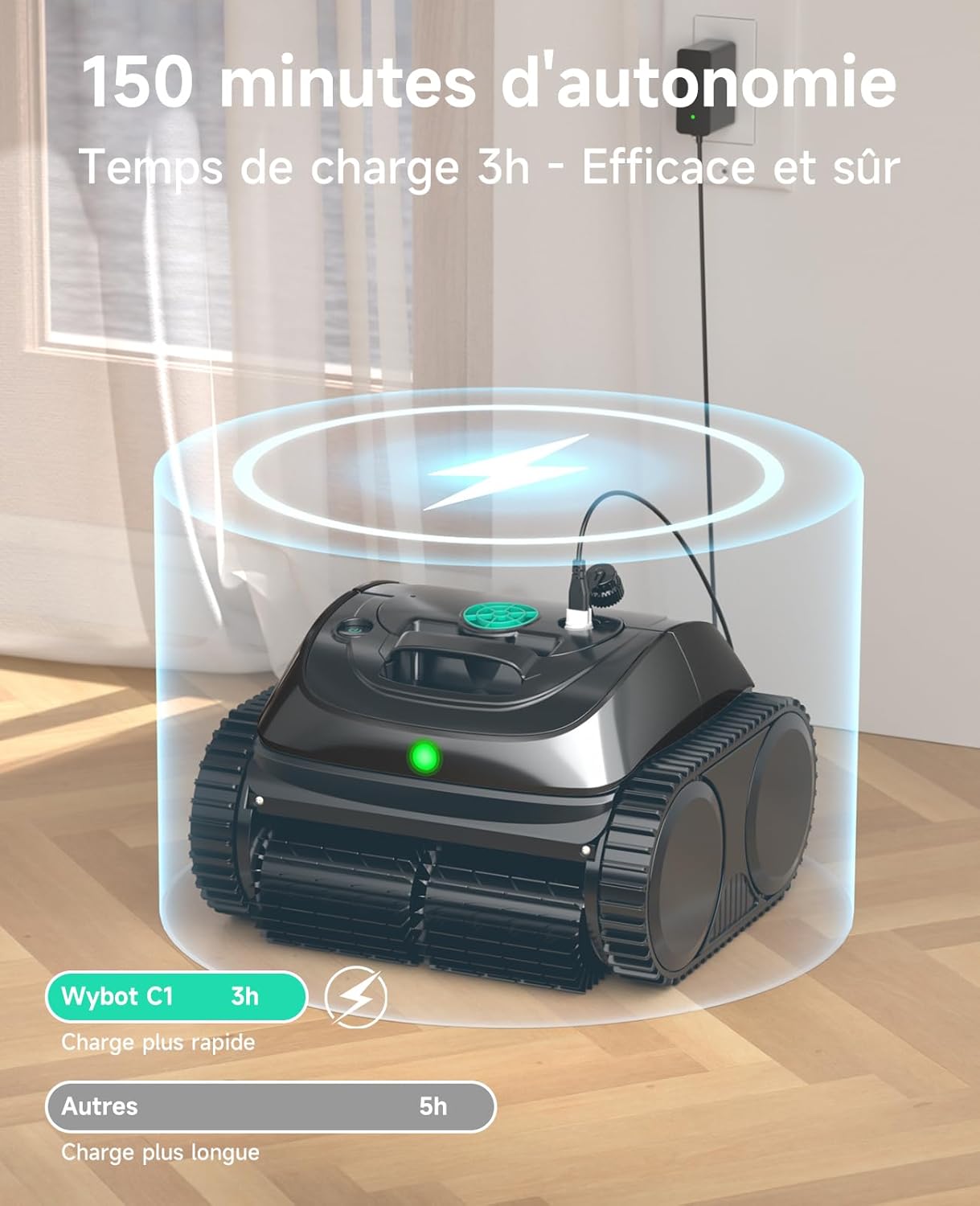 WYBOT C1 Robot Piscine Fond et Parois 150 Min Aspirateur Piscine avec Planification Intelligente des itinéraires, Nettoyage entièrement Automatique du Sol, 150m² Nettoyage Rapide(Vert Noir) Certifié ClimatePartner