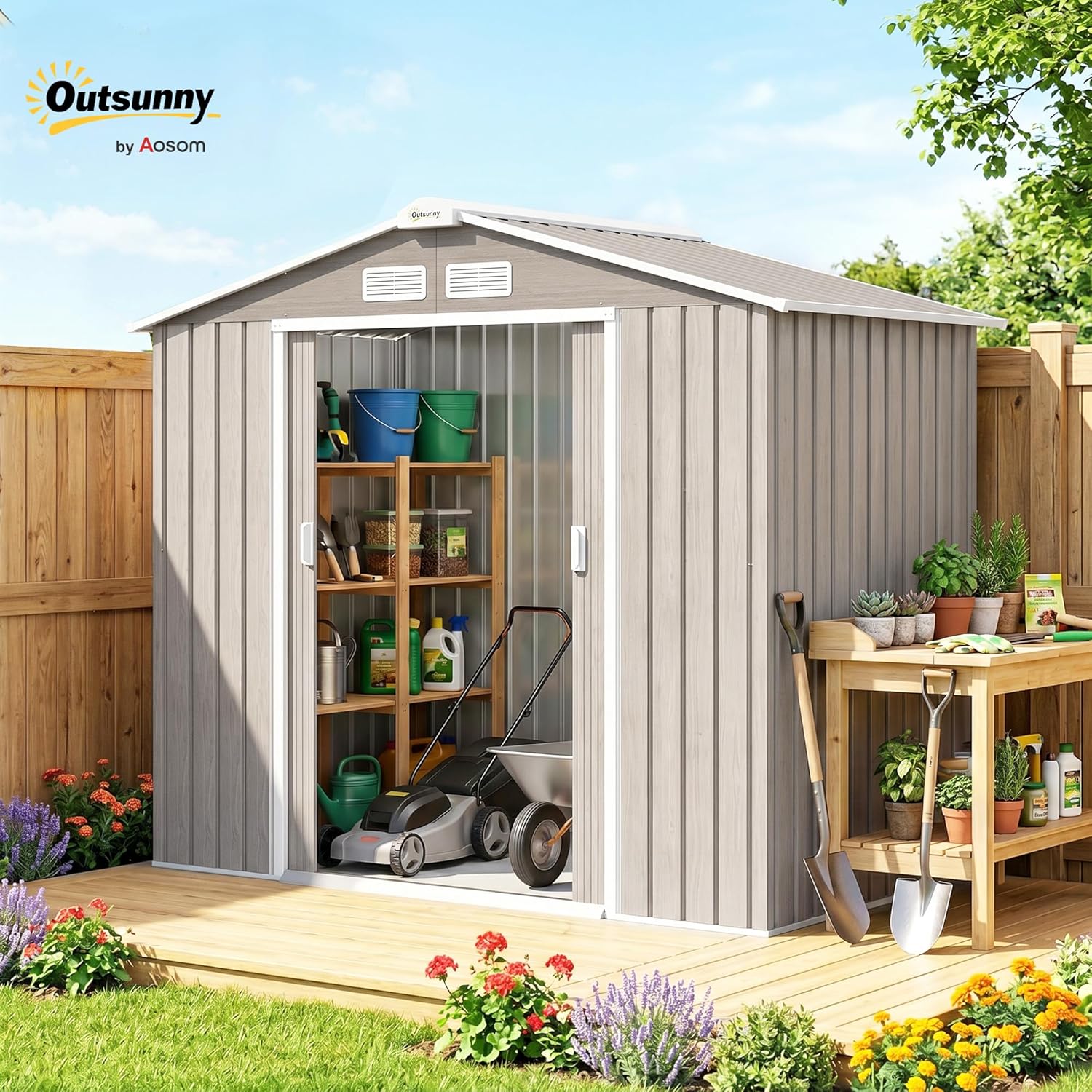 Outsunny - abri métal 2,77m², 213x130x185cm, porte coulissante, 4 aérations