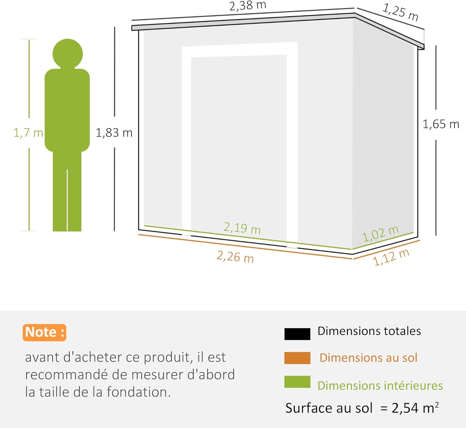 Outsunny - Abri de jardin 2,4x1,3m - aluminium/PP, fondation, fenêtres, 2,54m²