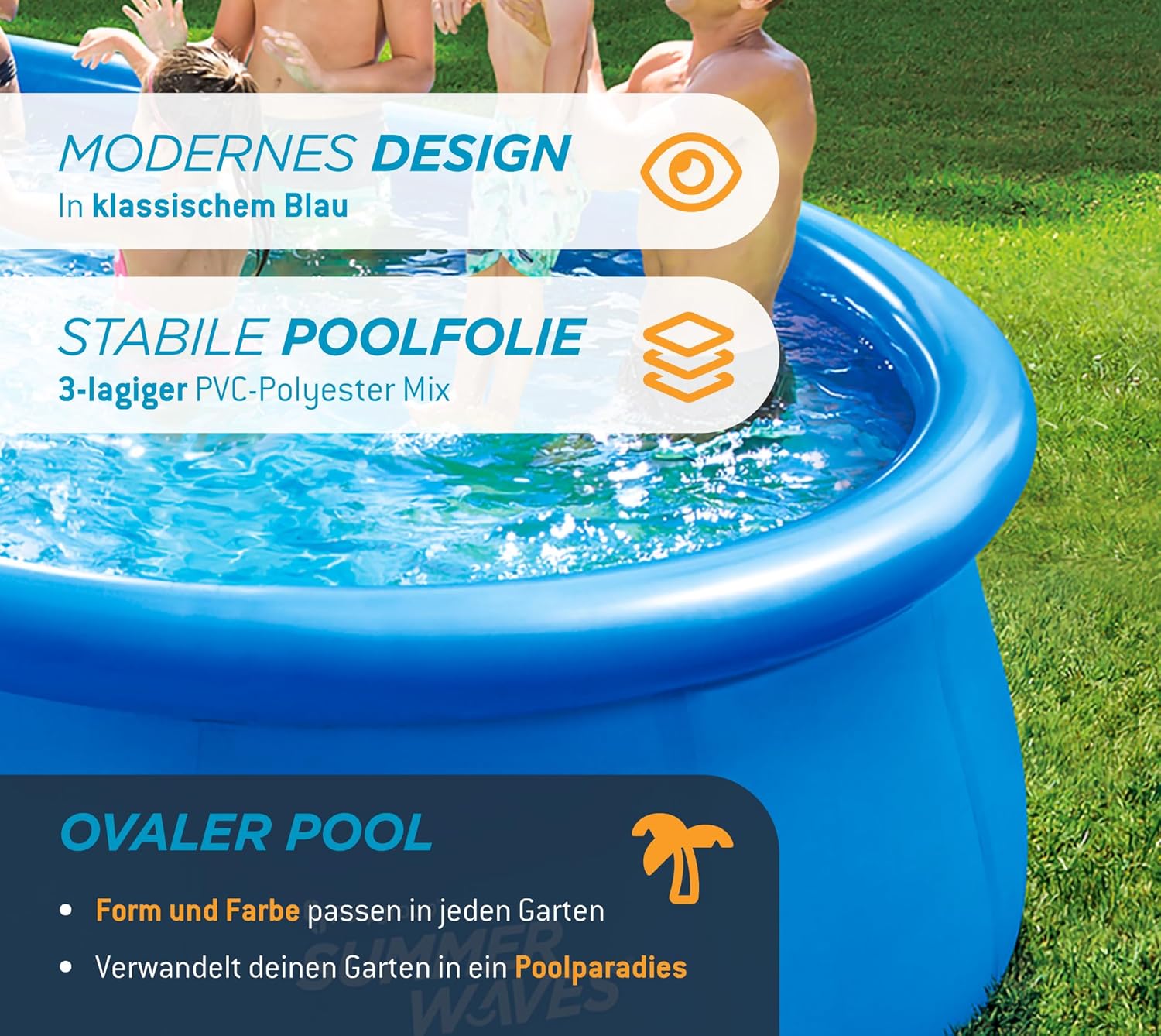 Summer Waves Quick Up Kit complet de piscine - Ovale - 457 x 305 x 107 cm - Bleu - Piscine hors-sol et piscine avec pompe à filtre, échelle, tapis de sol et bâche