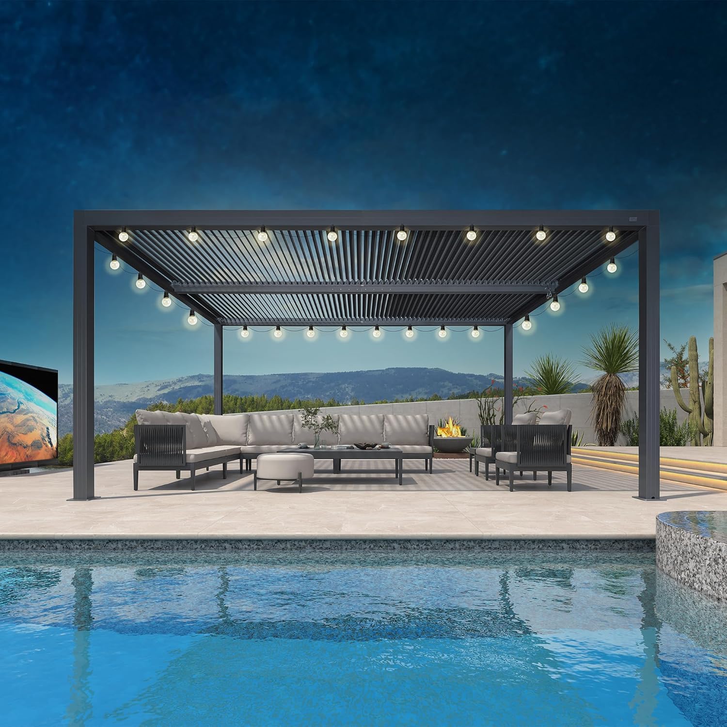 PURPLE LEAF - Pergola bioclimatique - 4,8x3m - alu, lames orientables, éclairage, 14,4m²