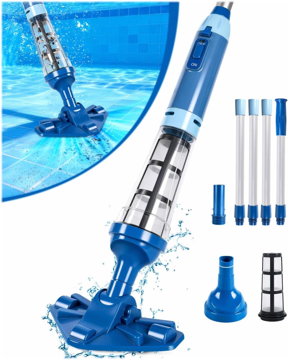 PoolLeader - Aspirateur piscine sans fil - 2,13m - 60L/min, 90min autonomie