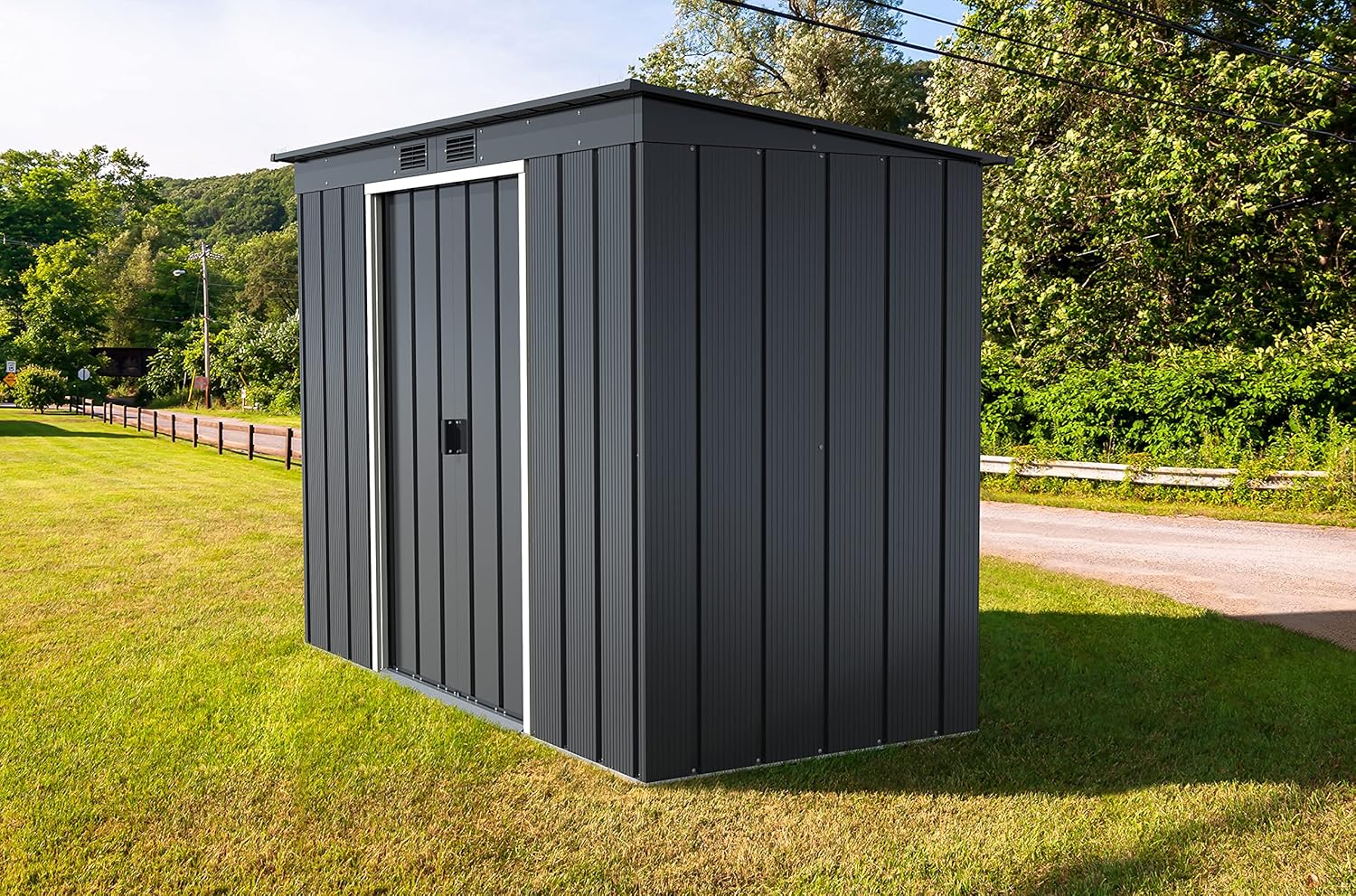 Duramax ECO 8 x 4 (2.85 m²) abri de jardin en métal à toit pentu, Abri de jardin en métal galvanisé à chaud, Abri de stockage d'outils, structure de toit renforcée, anthracite