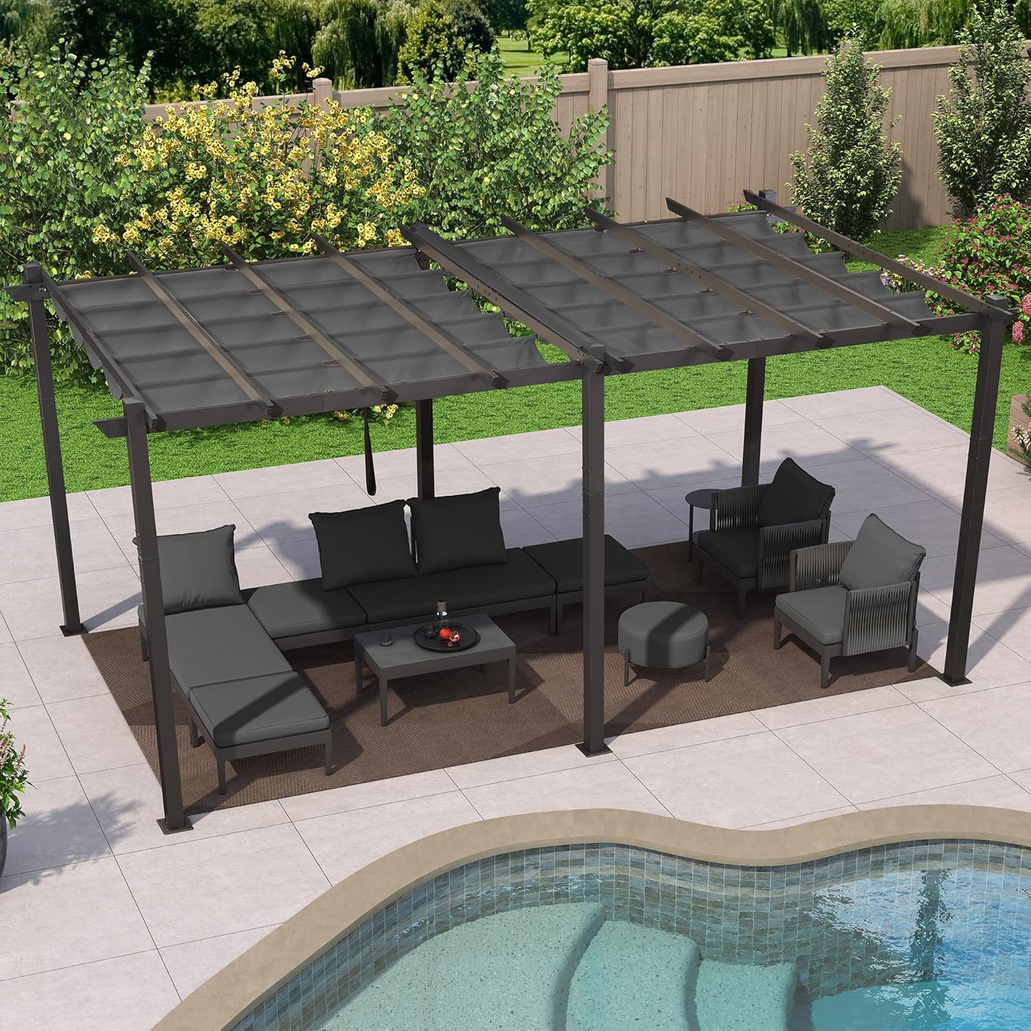 PURPLE LEAF - pergola aluminium - 5,5x3 m - toit coulissant, tissu teint