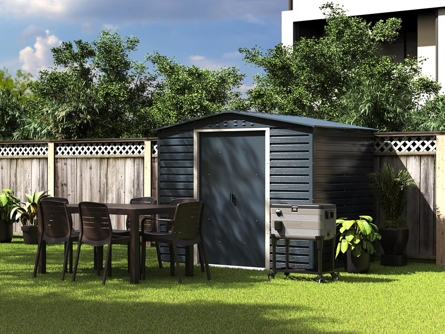 Duramax Alpine 8 x 6 (4,79 m²) Abri de Jardin en métal avec Base en métal, Acier galvanisé à Chaud, Structure de Toit renforcée, Abri de Jardin sans Entretien et résistant aux intempéries, Anthracite