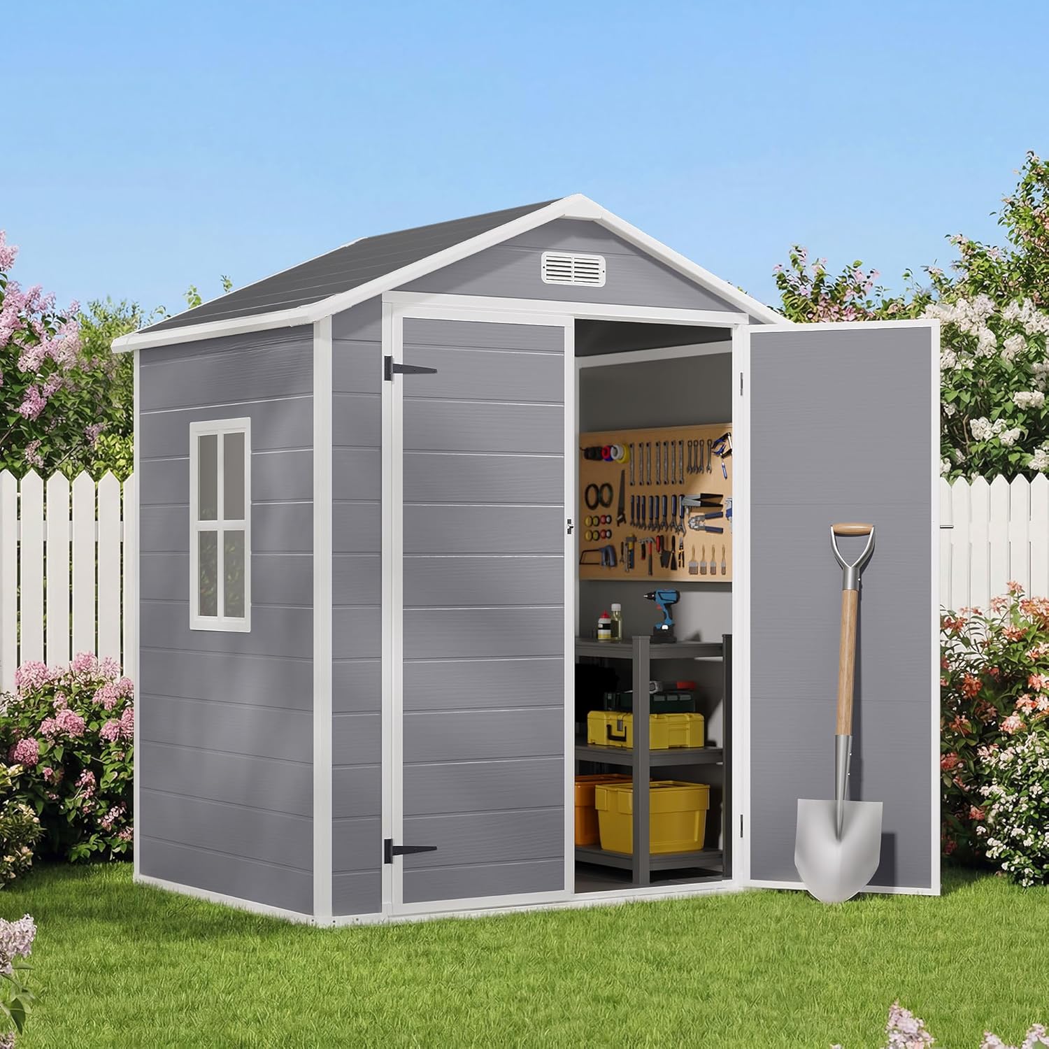 Xbro - Abri de Jardin en Résine - 173x125x210 cm - Ventilation, base renforcée, fenêtres, verrou - Gris