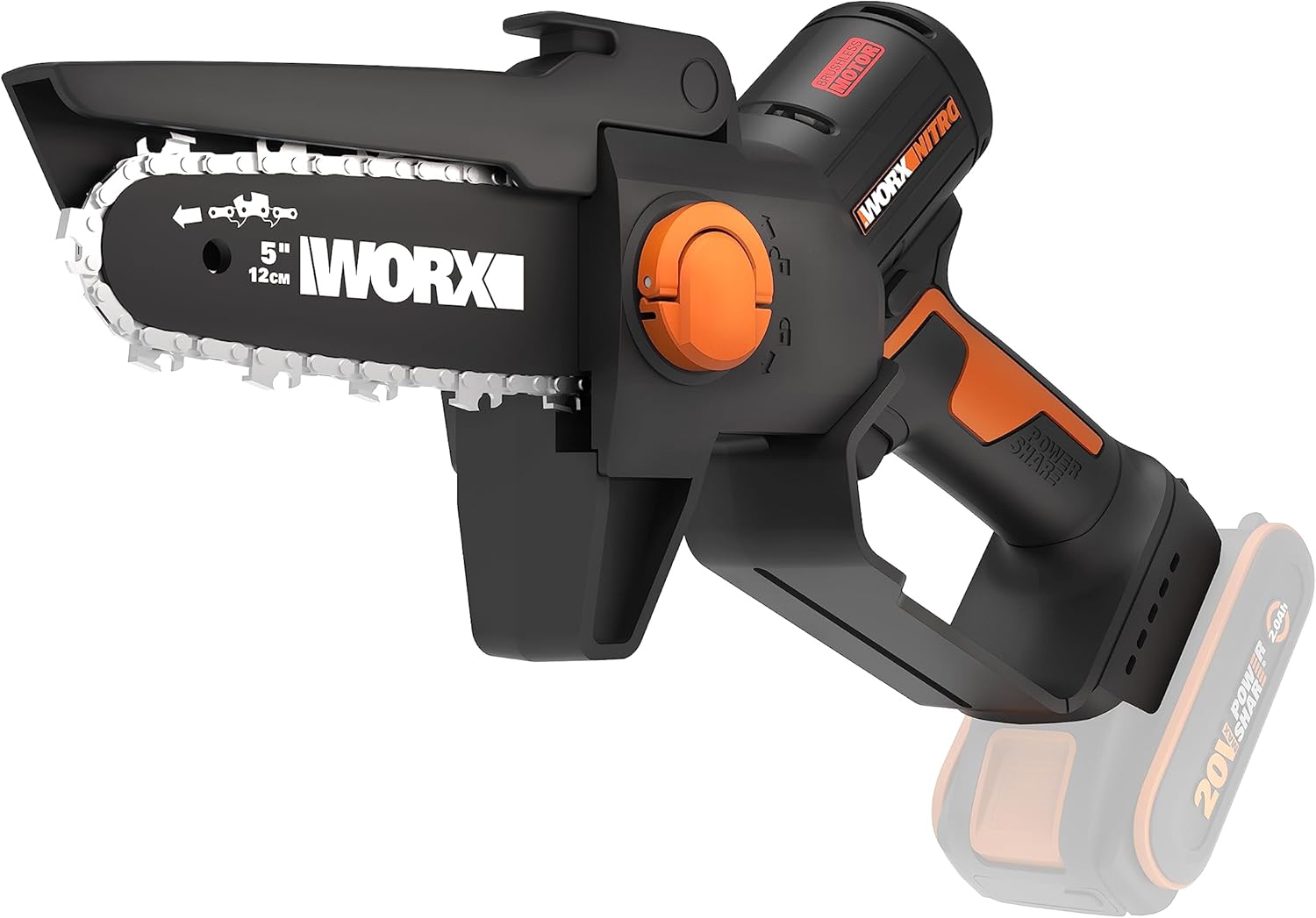 WORX Mini tronçonneuse brushless 20V, guide 12 cm, coupe 10 cm WG325E.9