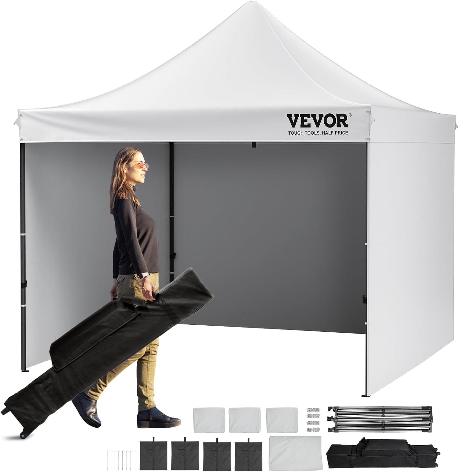VEVOR - Pop-up Tonnelle - 304,8x304,8 cm - UV résistant, étanche, parois amovibles, sac à roulettes