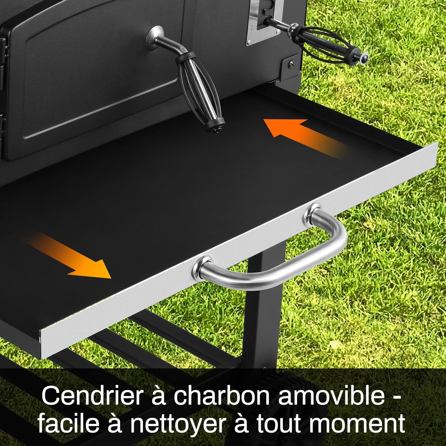 LIFERUN - Barbecue XXL, charbon, chariot, couvercle, thermomètre, fumoir, hauteur réglable