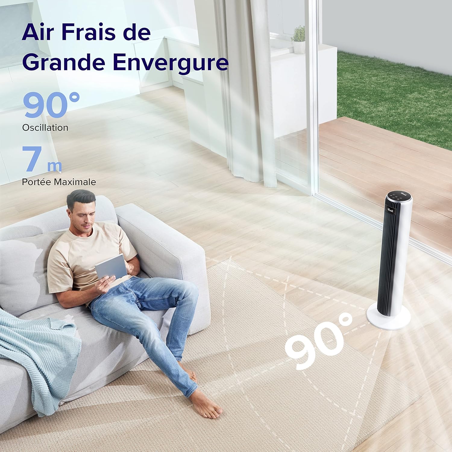 LEVOIT - ventilateur colonne série silencieuse 92cm - 5 vitesses, 4 modes, télécommande, oscillant 90°, 33W