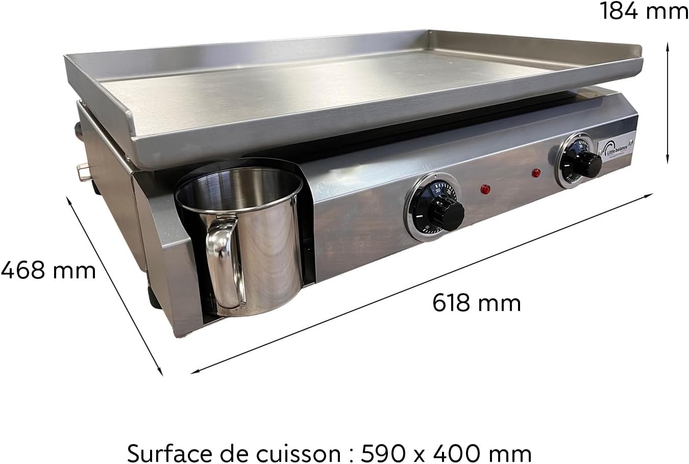 Little Balance - Plancha électrique 2 zones inox 3000W, 60x40cm - 8679