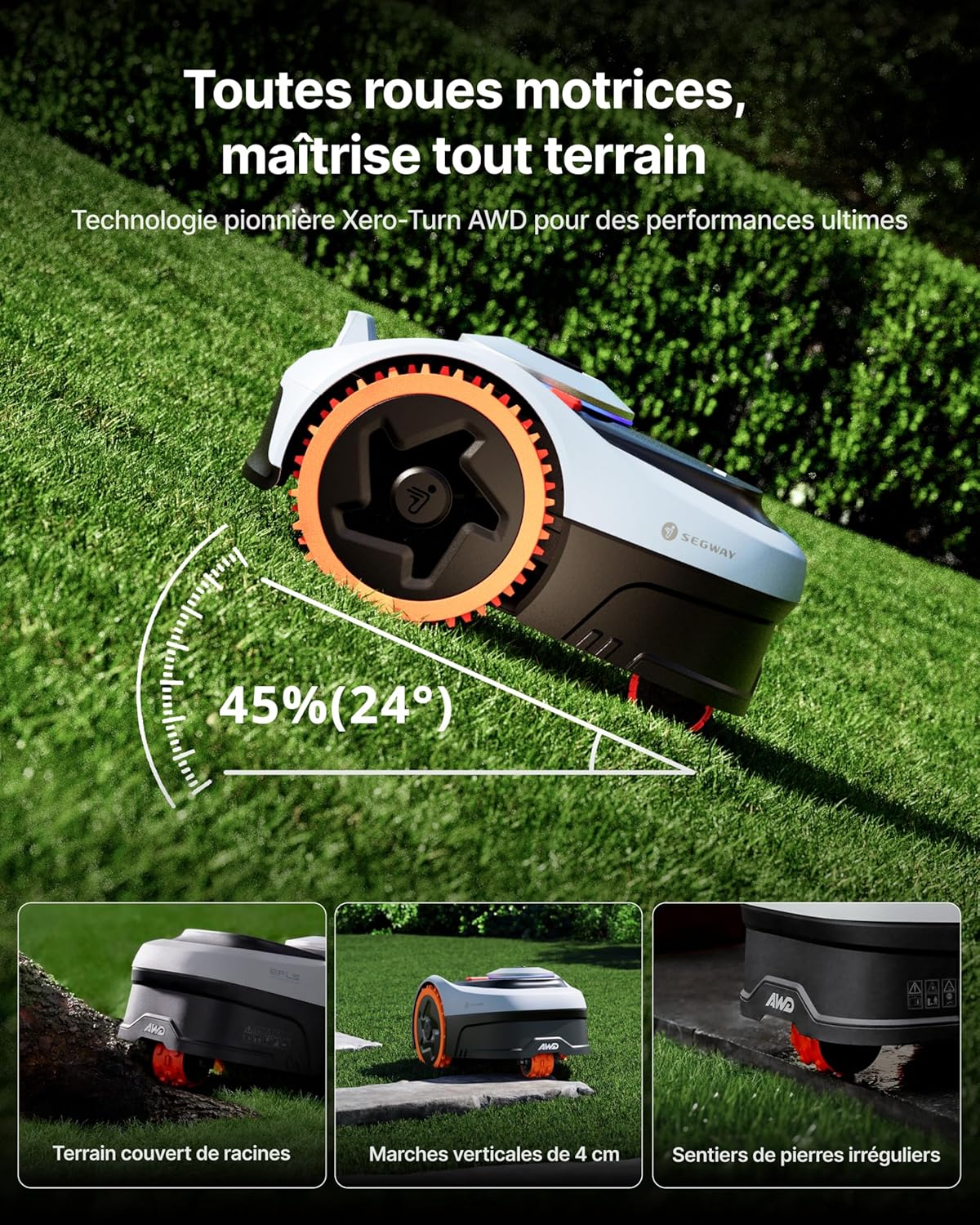 Segway - Navimow i205 AWD - robot tondeuse - 500 m², 45% pente, garage, EFLS NRTK+Vision