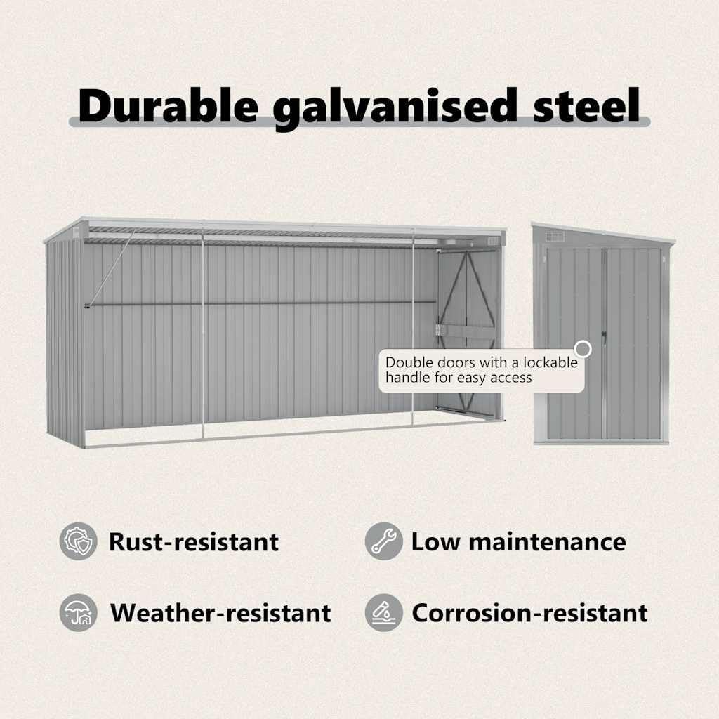 Générique Abri de Jardin Mural Gris 118x382x178 cm Acier galvanisé,Structures extérieures, Cabanes & abris de Jardin,316230