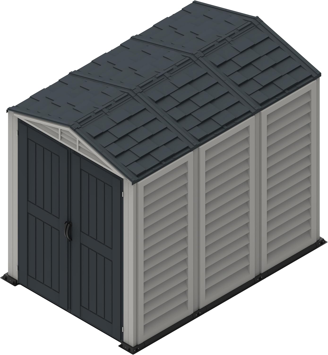 Duramax YardMate PLUS 5 x 8 (4.28 m²) Abri de jardin en plastique avec plancher en plastique robuste, structure de toit en métal robuste, ignifuge et sans entretien, Gris foncé/ Adobe