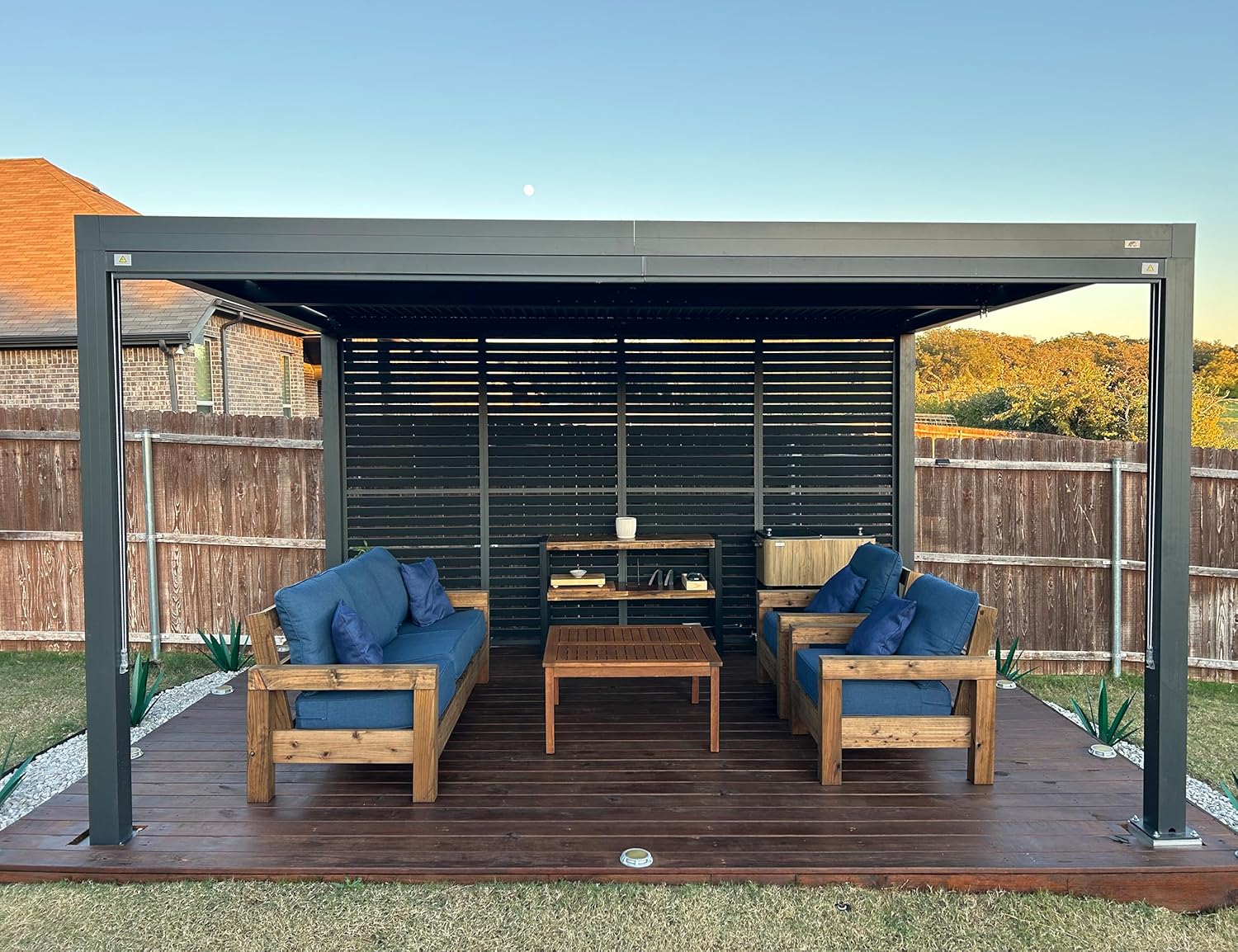 PURPLE LEAF - pergola bioclimatique - 4,24x3,3m - alu, persienne fixes, gris