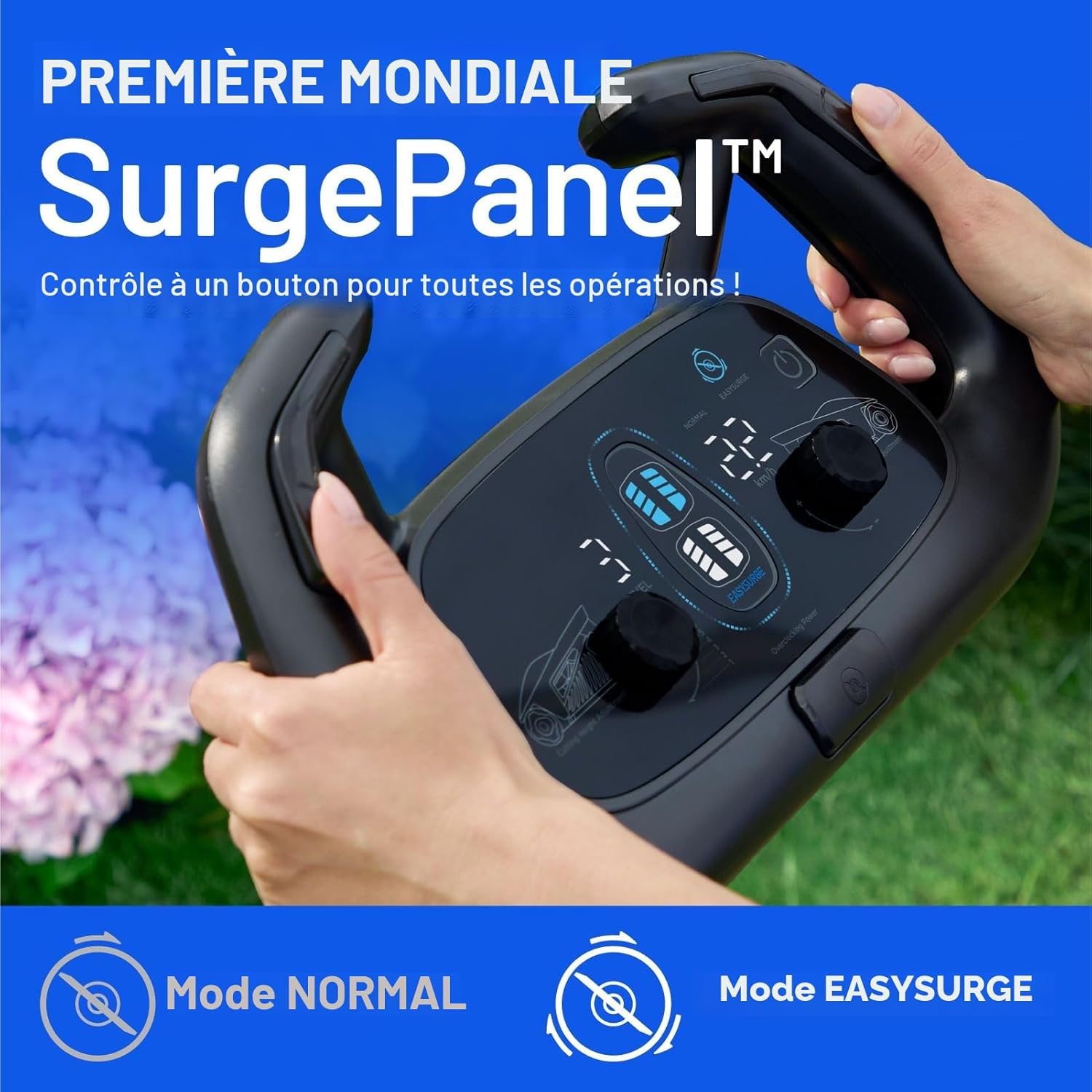 Litheli - Easysurge série - 43 cm - Autotractée, 2x20V batteries, 50L bac, réglable, pour pelouses jusqu’à 500m²