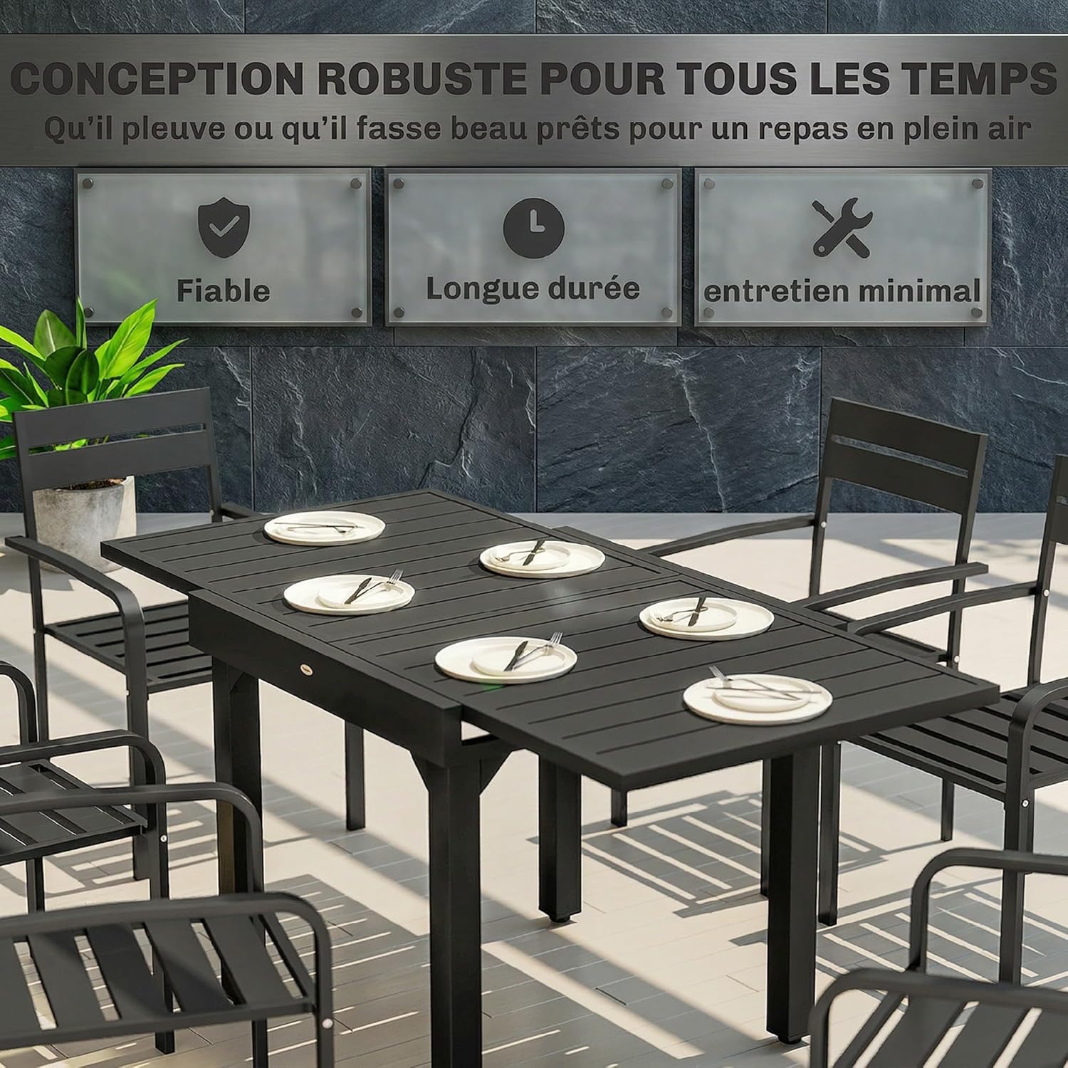 Outsunny - table extensible aluminium/acier - 160/80x80x75 cm - noire