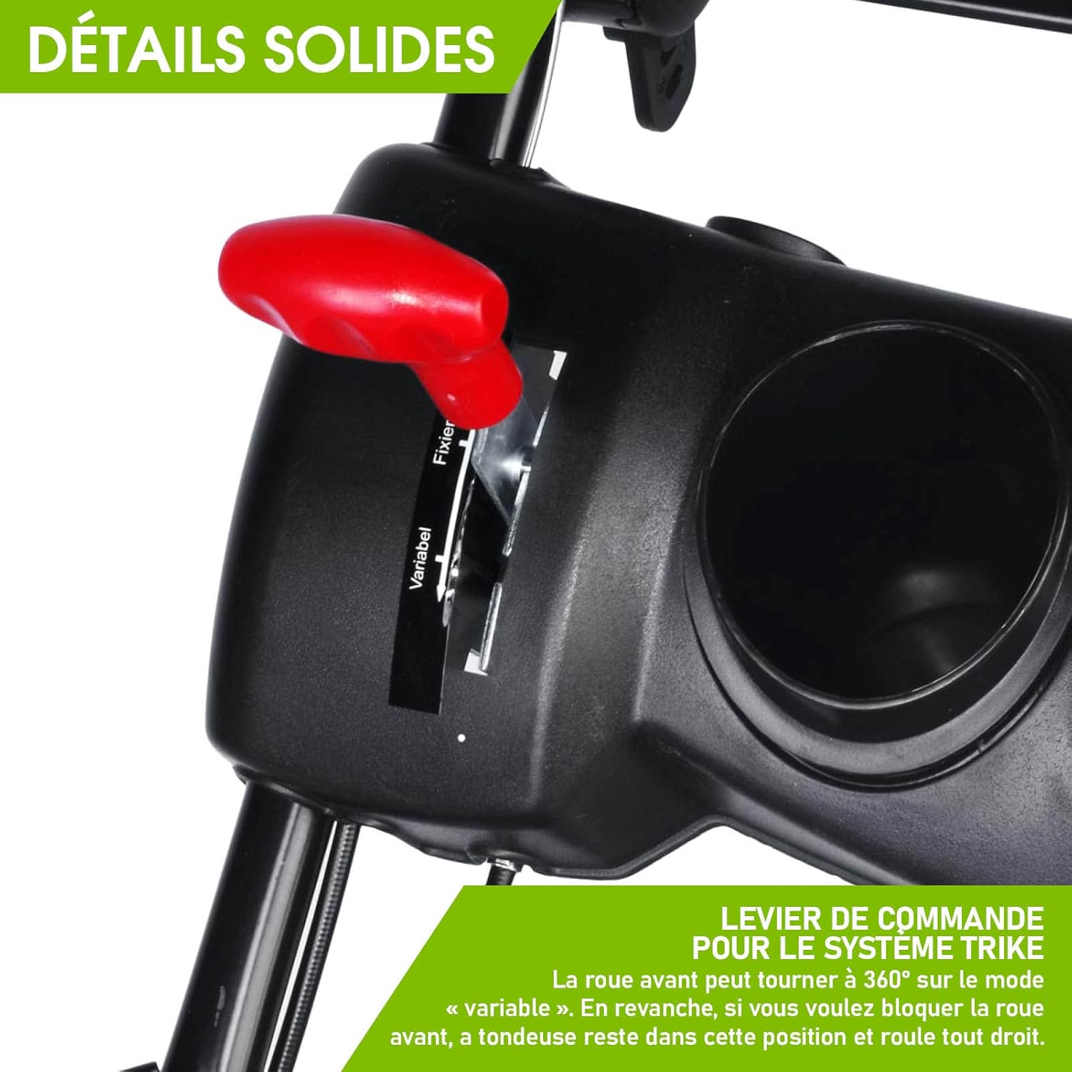 BRAST - tondeuse thermique 3 roues - 53cm, 224cc, 7cv, mulching, 4en1, capot acier, guidon réglable - TRIKE