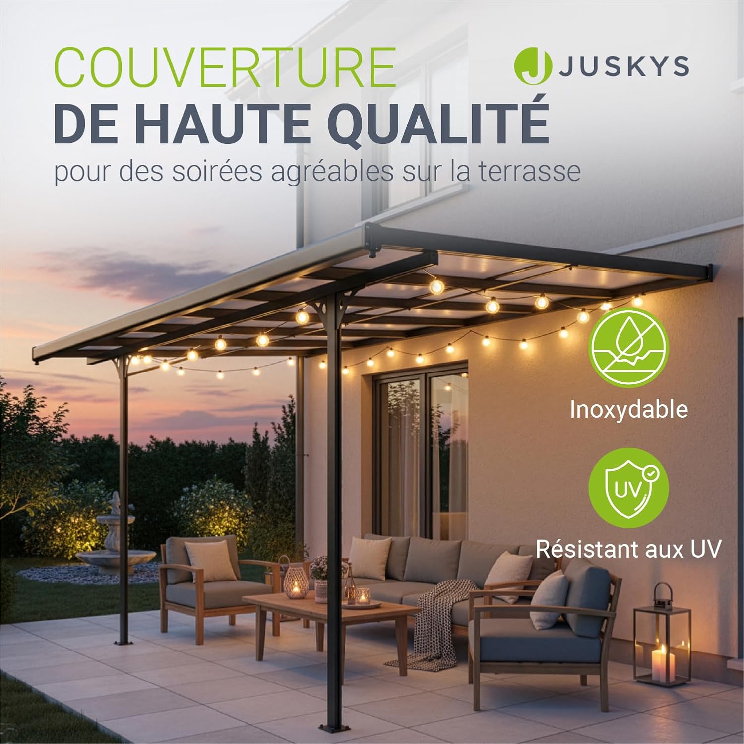 Juskys - Borneo - 3x3 m - Toit terrasse alu, plaques transparentes