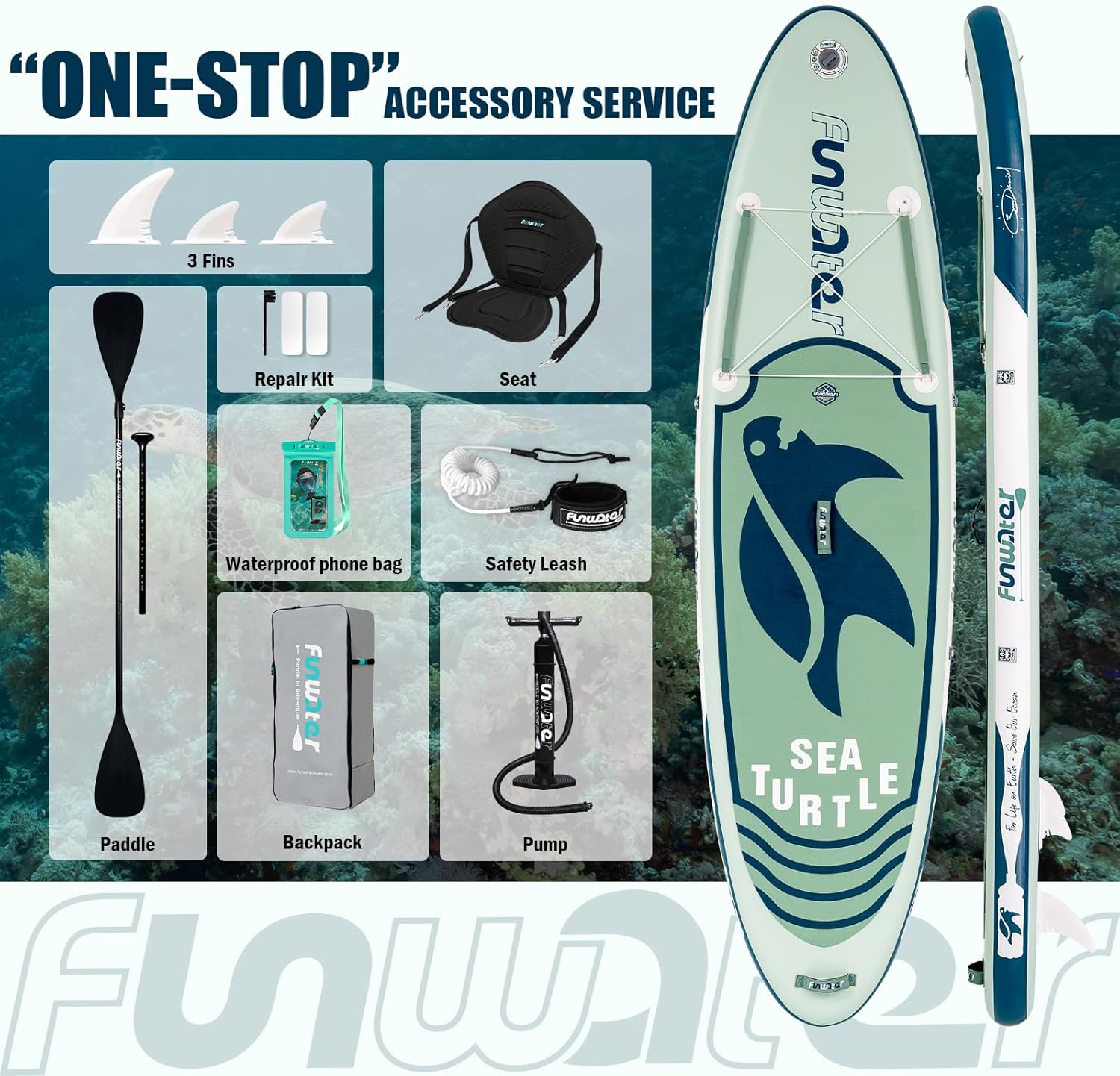 FunWater - Surf Gonflable Accessoire complet 320cm Pagaie Sac Pompe Laisse