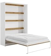 Vente-Unique Lit escamotable 140 x 200 cm Ouverture verticale manuelle avec LED Blanc et naturel