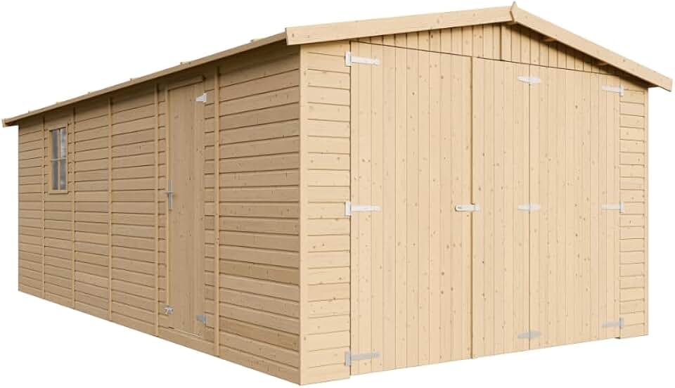 TIMBELA - Garage de jardin bois, 18m², 616x324x222cm, abri, M102