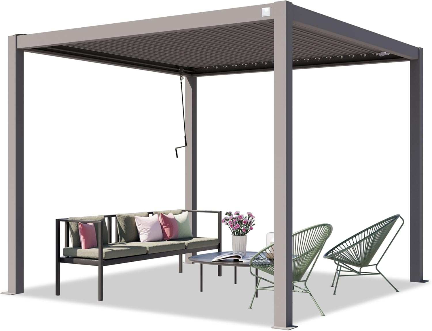 PRIMEYARD - Pergola série aluminium - 3x3 m - Lames acier orientables - Gris