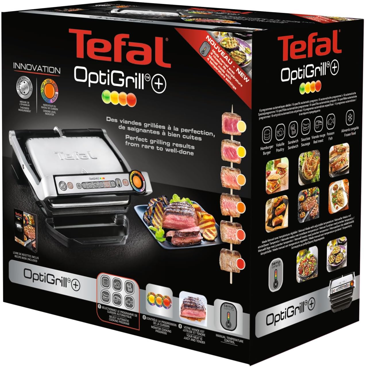 Tefal - Optigrill+ série - 4 personnes, 6 programmes, mode manuel - GC712D12
