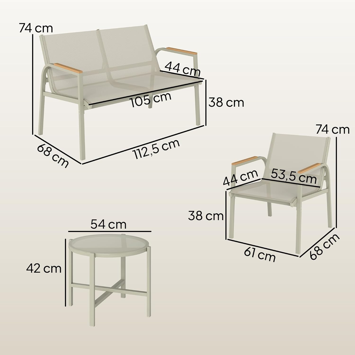 Outsunny - Salon de jardin 4 pièces textilène - 2 places, 2 fauteuils, table verre, vert