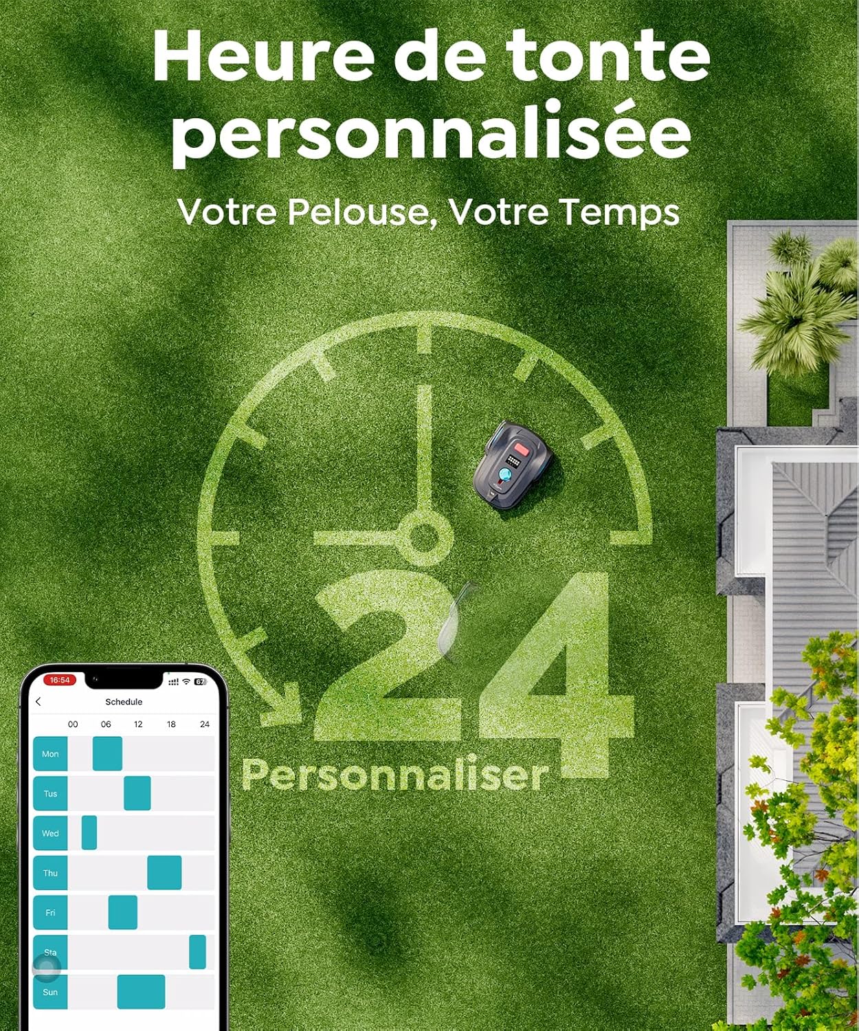 YARDCARE - M800Plus - 800 m² - Robot tondeuse GPS IA, coupe U, détection obstacles
