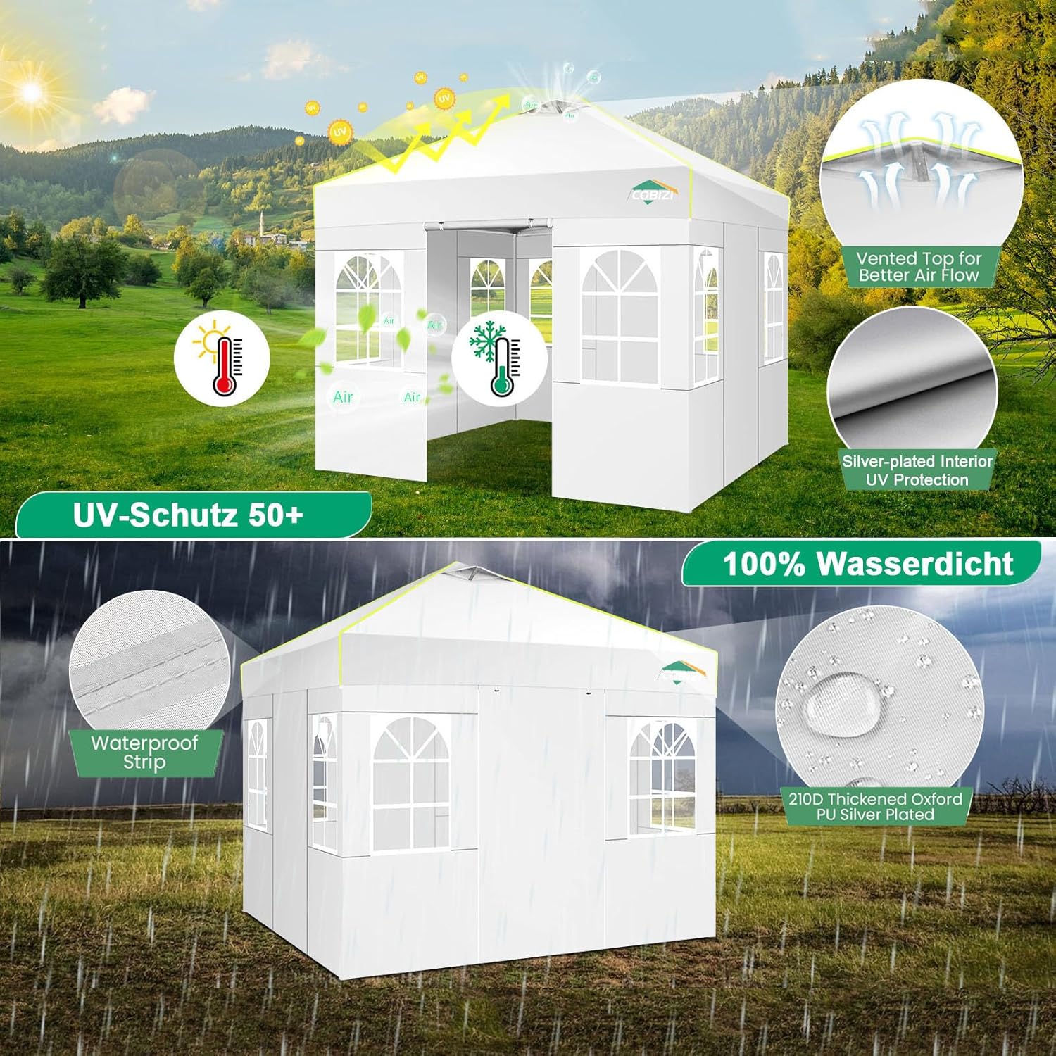 Cobizi - Tonnelle Pliante 3x3m - Imperméable, Ventilation, Idéal Jardin - BAR-3005