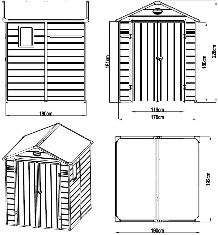 Jôbu - Abri de Jardin Résine série anthracite - 3,65m² - double porte, fenêtre, aération, structure acier, kit inclus