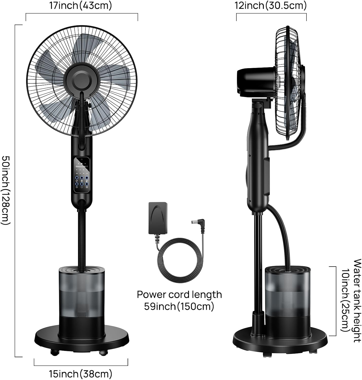 NebulaFlow - Ventilateur Brumisateur Amélioré - réservoir 4L, oscillant, 5 vitesses, minuterie, télécommande, 7,5h