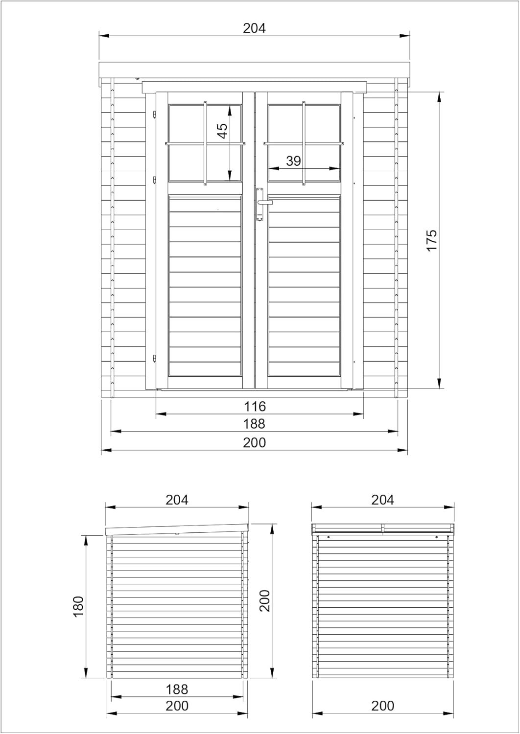 TIMBELA - Abri de jardin avec sol, 204x204x200 cm, bois traité, porte sécurisée, toit étanche M309F+M309G