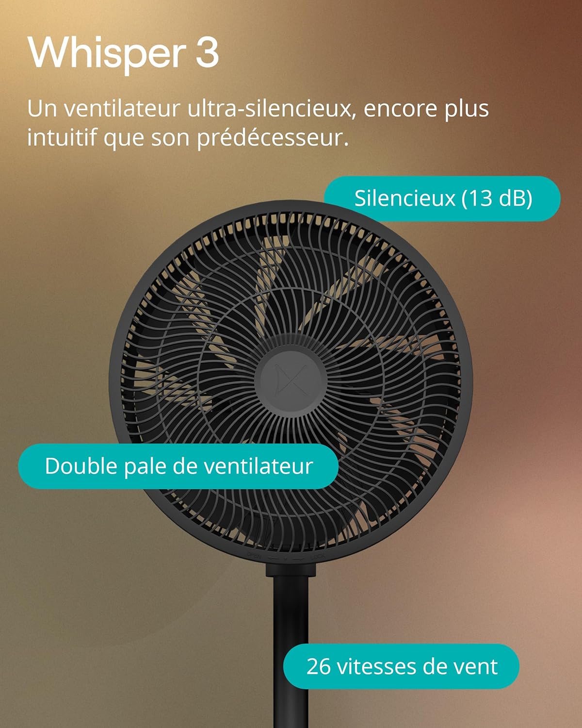 Duux - Whisper 3 - 73-95 cm - 26 vitesses, minuterie, mode nuit