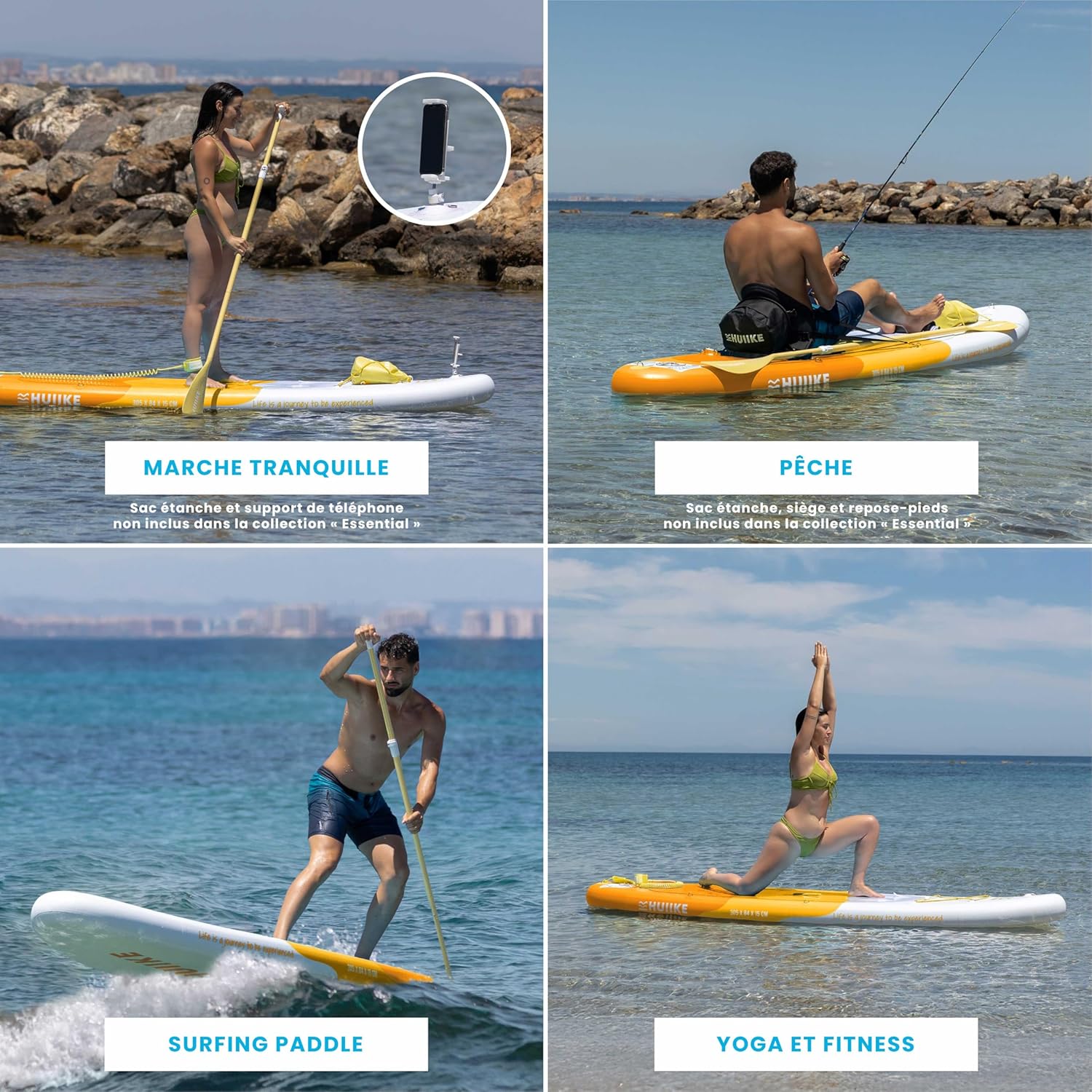 HUIIKE Paddle Gonflable Adulte avec Accessoires Inclus, Pagaie, Ailerons, Pompe. Planche de Stand Up Paddle Grande Stabilité et Résistance. 305 x 84 x 15 cm, Jusqu'à 130 kg