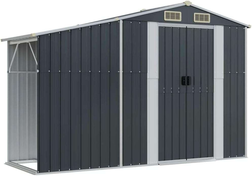 vidaXL Abri de Jardin, Cabane à Outils avec Poignées, Remise à Outils avec Toit, Abri de Rangement Terrasse, Anthracite 277x93x179 cm Acier Galvanisé