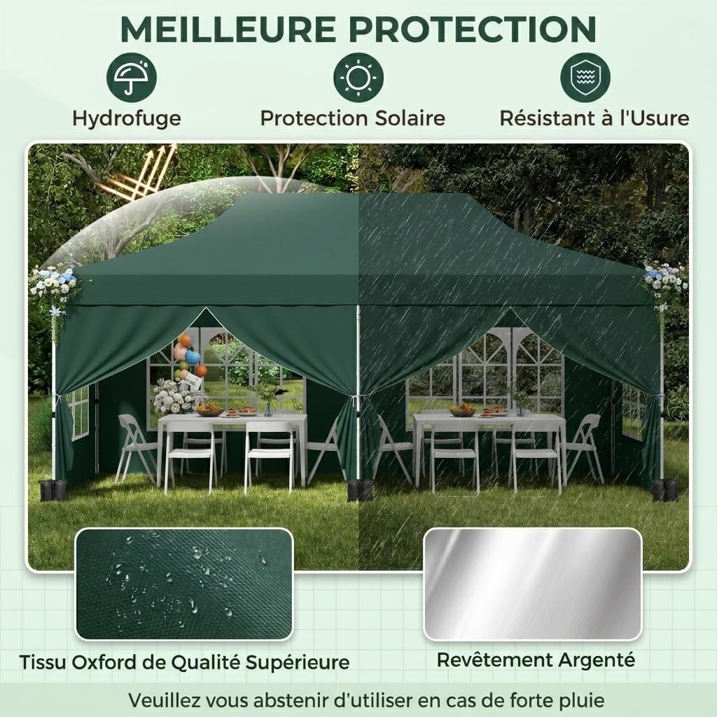 GOPLUS - tonnelle pliante 3x6m, imperméable, 6 bâches, sac transport