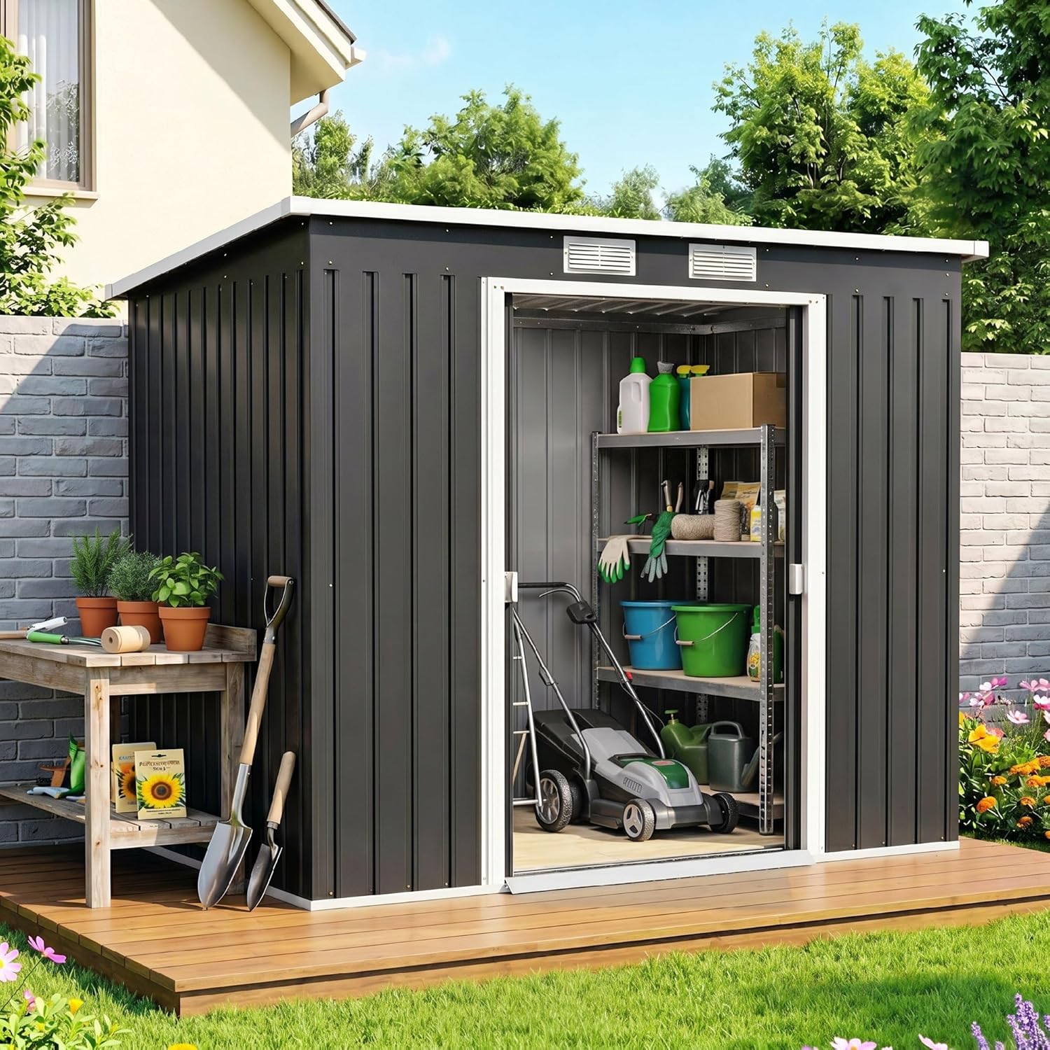 Outsunny - abri de jardin acier 2,77 m², 213x130x172 cm, portes verrouillables, fondation