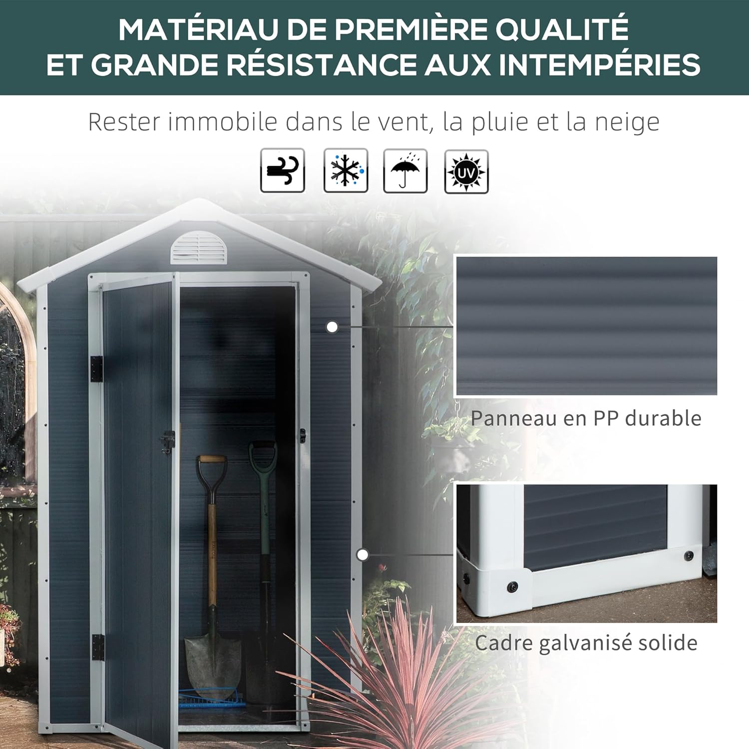 Outsunny - Abri à outils - 134x104x204 cm - Résine, porte verrouillable, fenêtre, aération