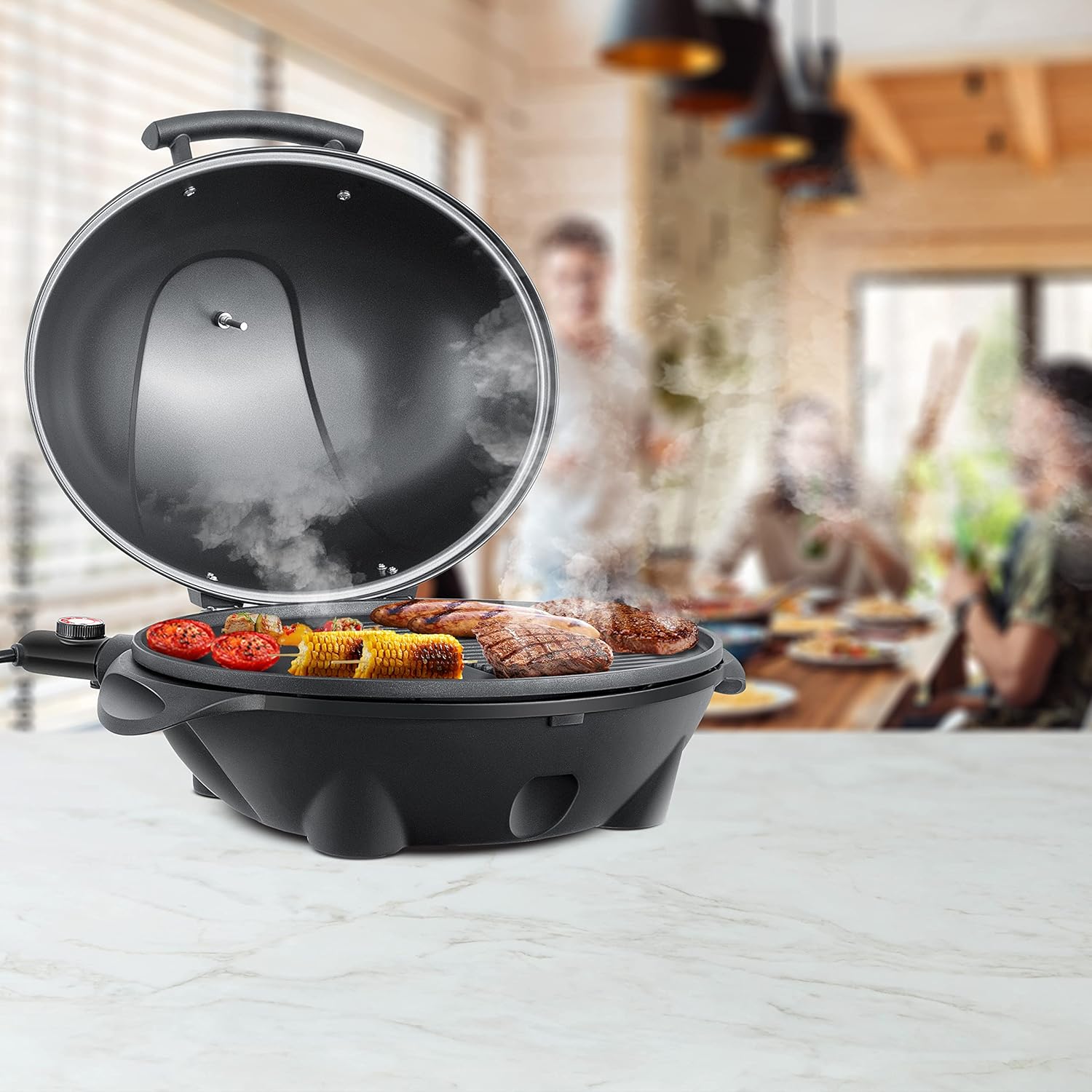 KESSER - Gril électrique 2en1 sur pied XXL - 2400W, thermomètre, revêtement antiadhésif