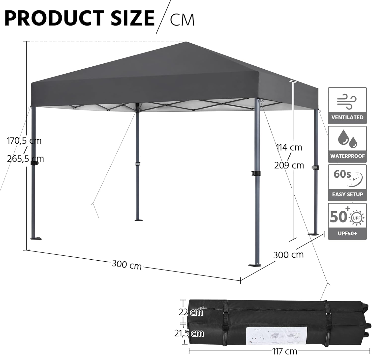Yaheetech - Tonnelle de jardin pliante - 3x3 m - sac de transport, sacs de sable, chevilles